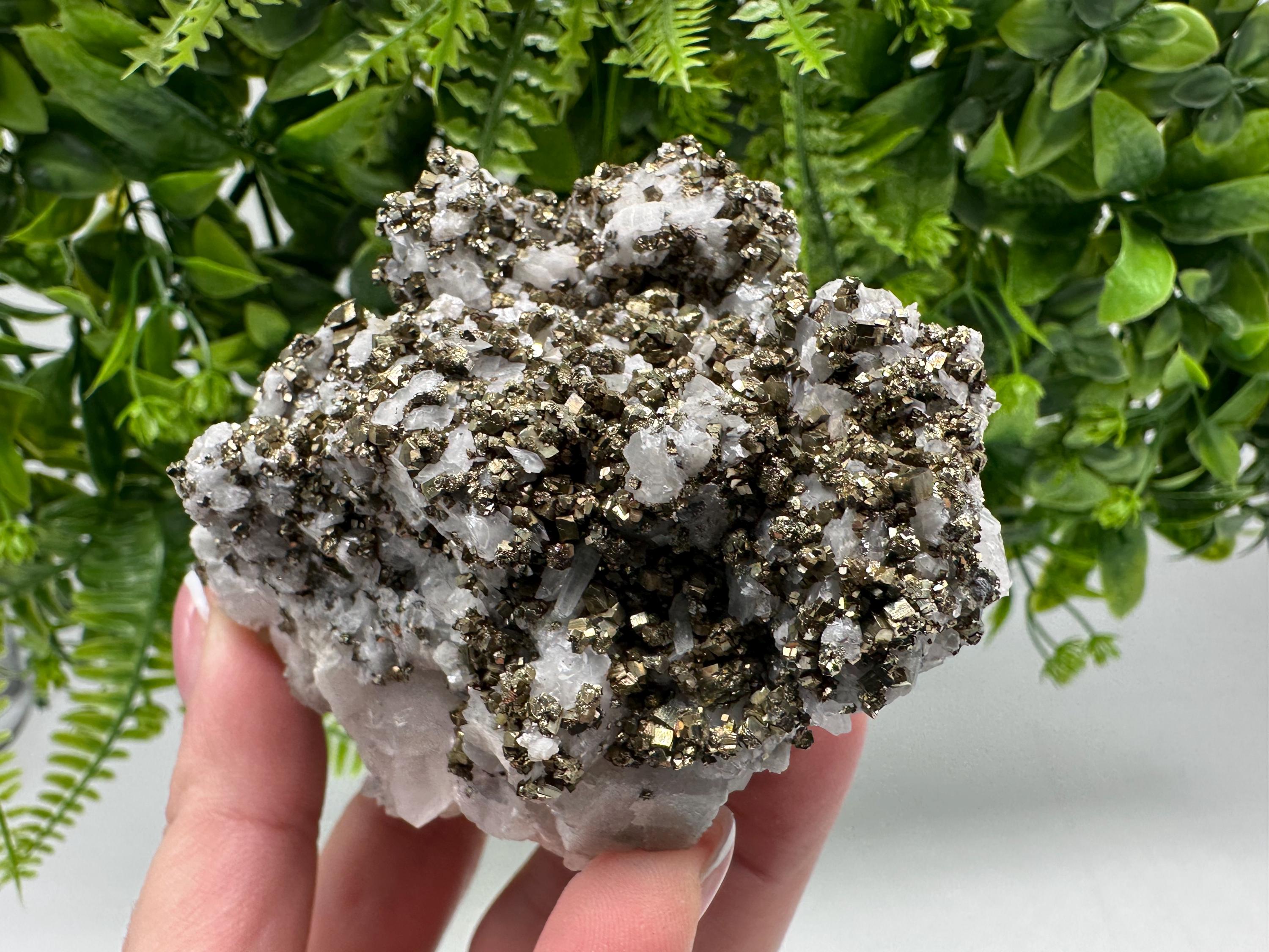 Pyrite on Quartz, Calcite Mineral Specimen, Bulgaria