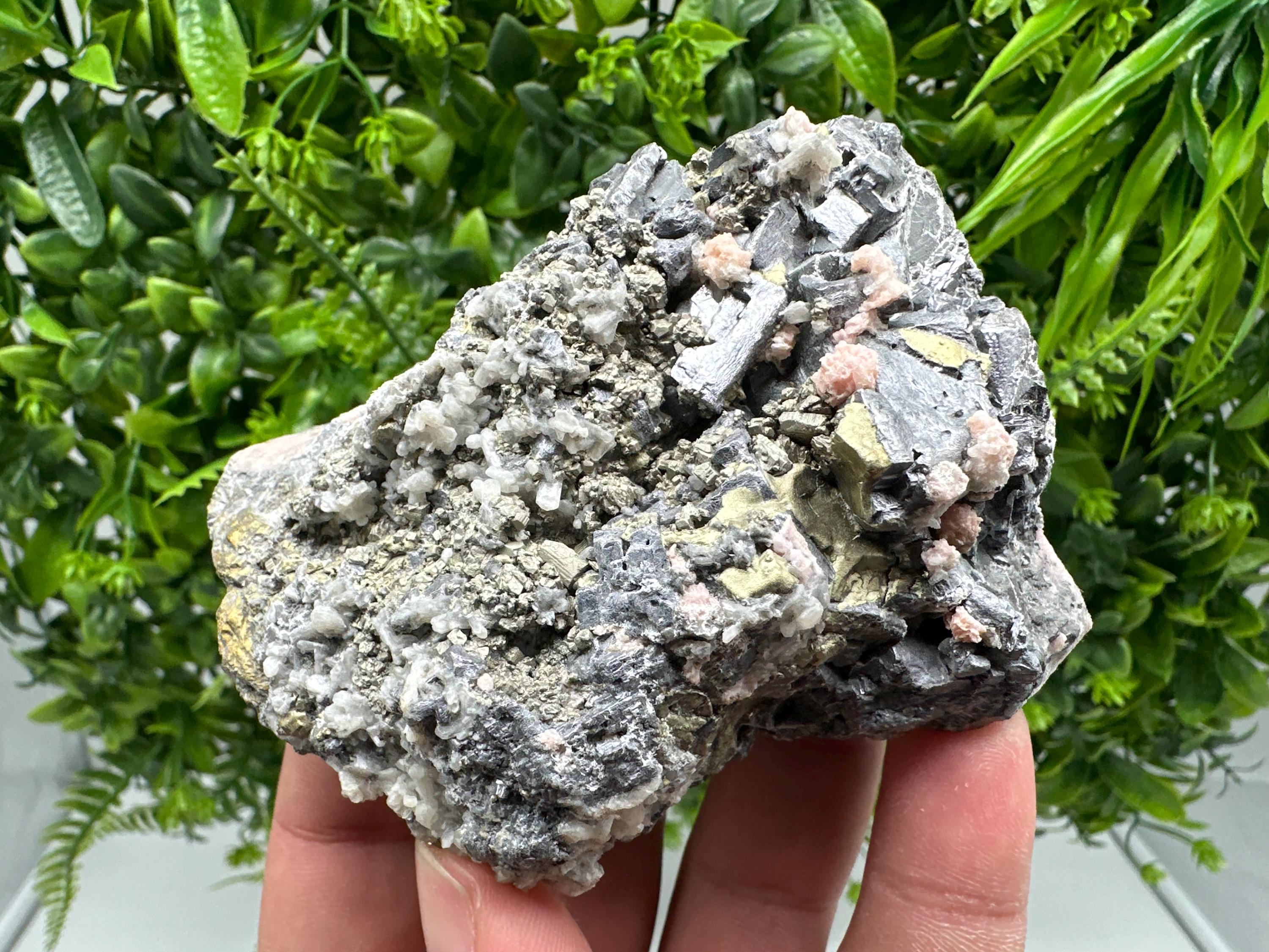 Stunning Rhodochrosite,on Galena,Chalcopyrite from Starnica mine,Davidcovo,Bulgaria,Natural,collection mineral specimen,home decor stone