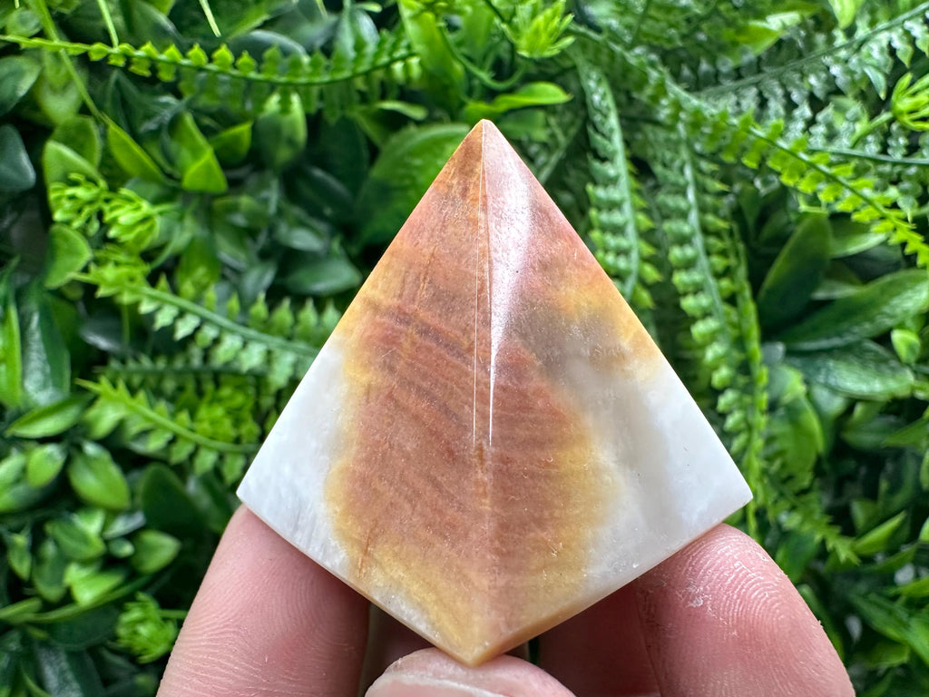 Banded Calcite Onyx Pyramid: Multi Green Marble Healing Crystal (3.5/3.5)