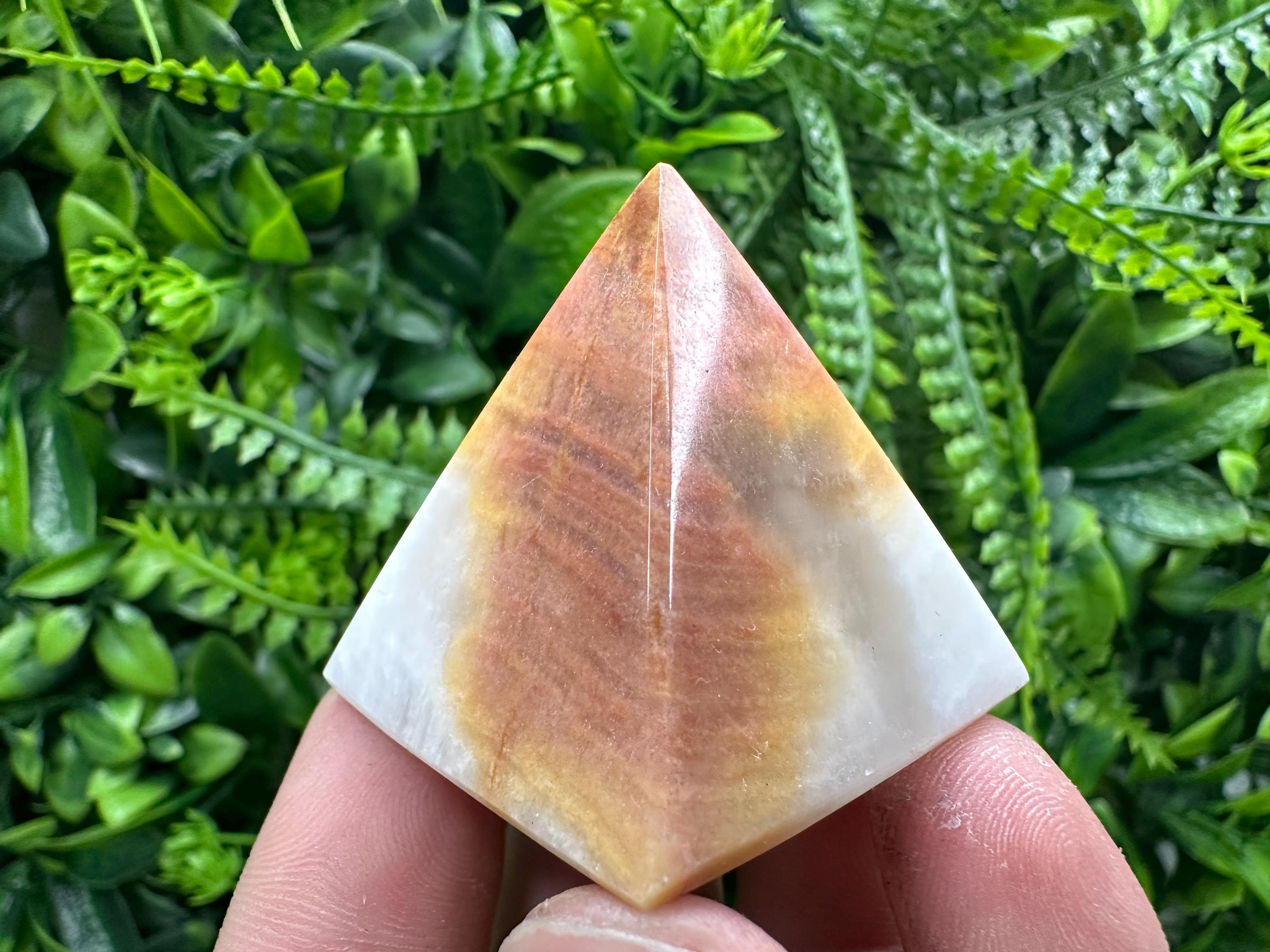 Banded Calcite Onyx Pyramid: Multi Green Marble Healing Crystal (3.5/3.5)