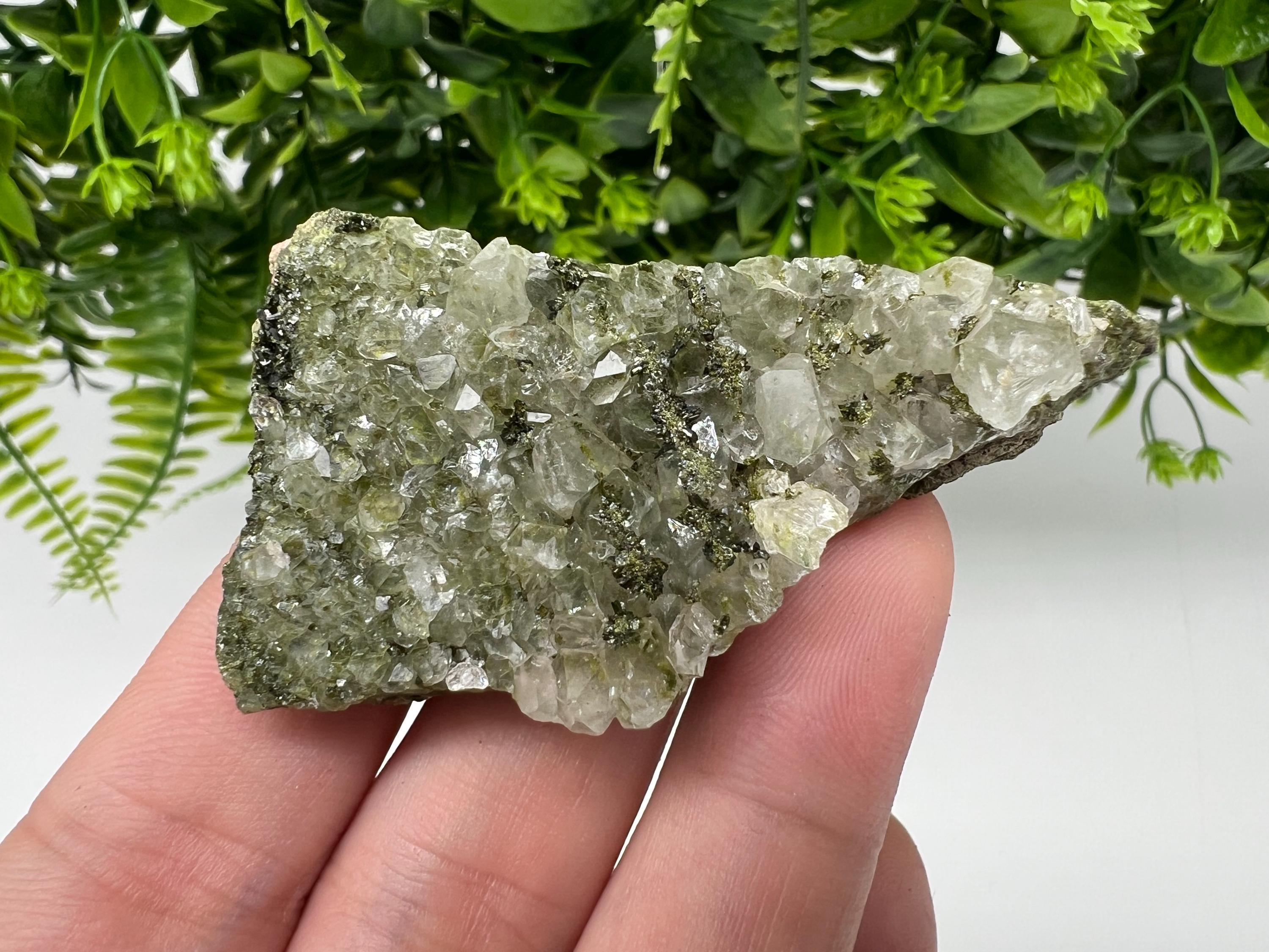 Green Epidote with Quartz Crystals - Extremely Sparkly with Rainbows,souvenirs collection stone,gift,decor, Eastern Anatolian, Turkey