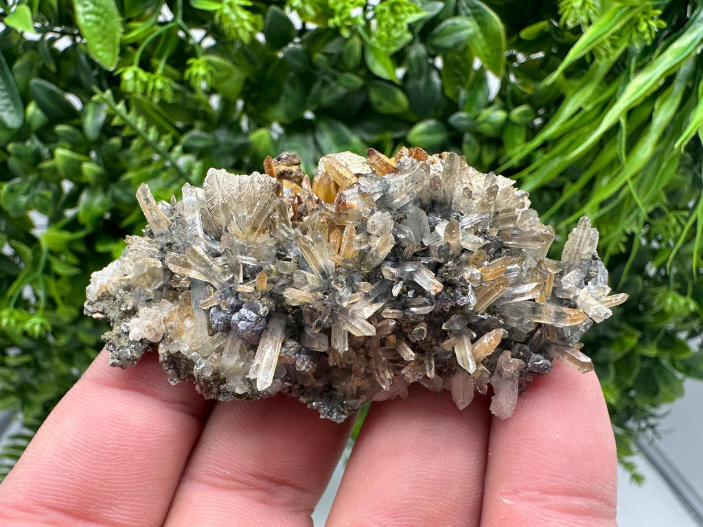 Rainbow Pyrite Sphalerite on Quartz: Natural Crystal Home Decor