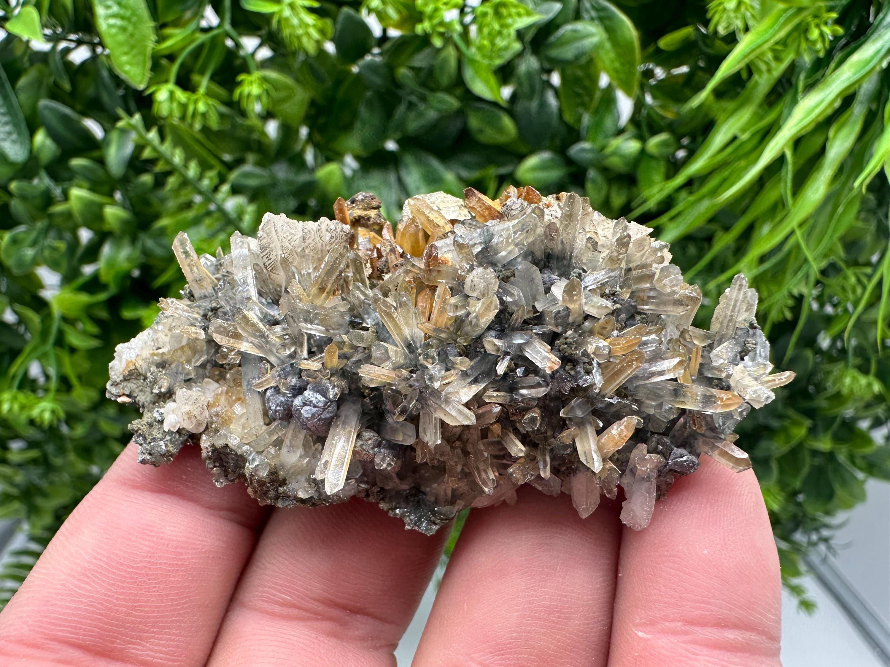 Rainbow Pyrite Sphalerite on Quartz: Natural Crystal Home Decor