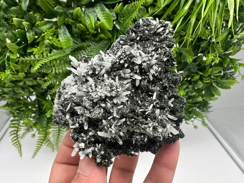 Quartz Crystal with Calcite and Chlorite, Borieva Mine, Bulgaria