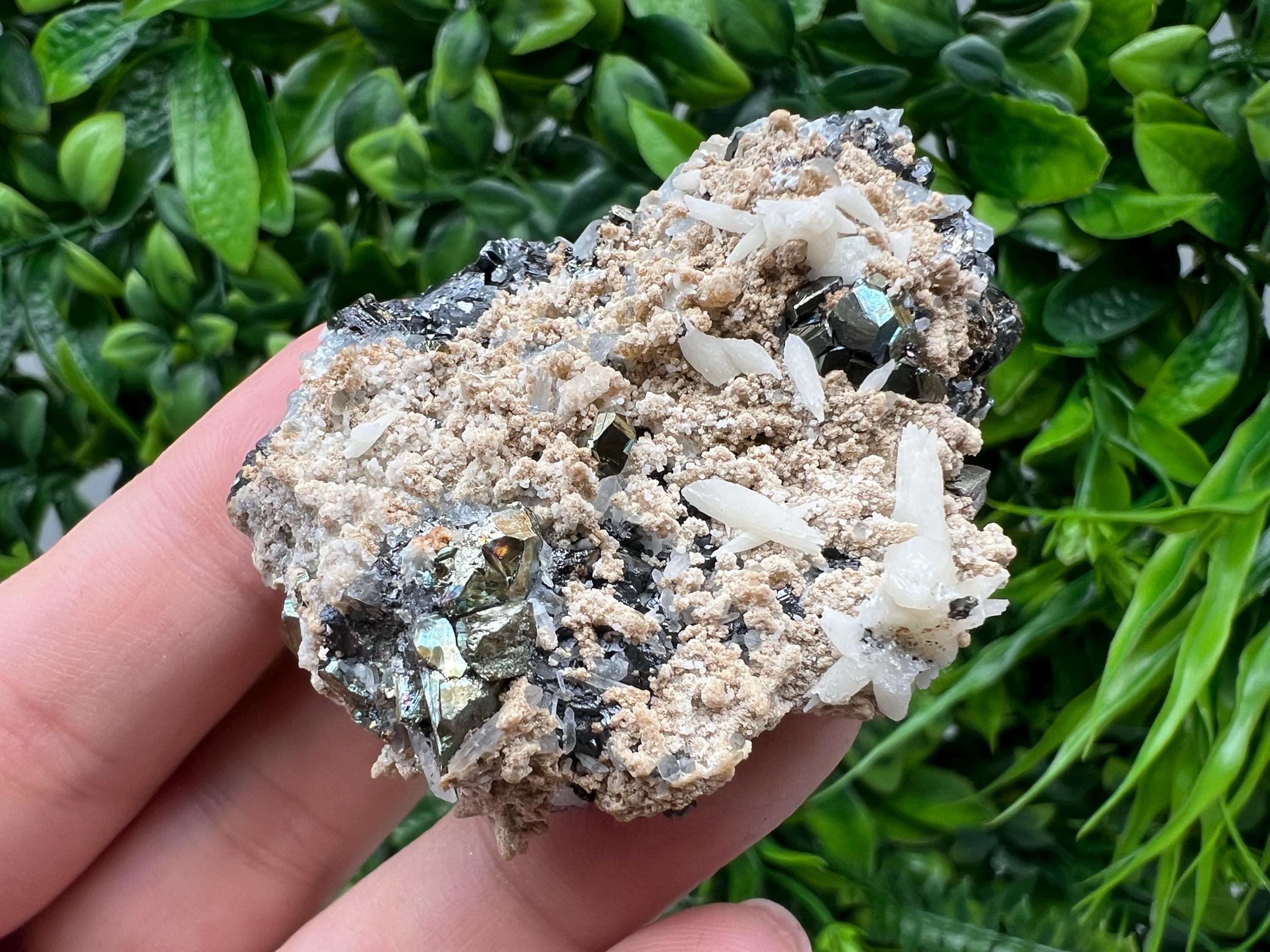 Rainbow Pyrite Calcite Specimen: Rare Madan Bulgaria Mineral