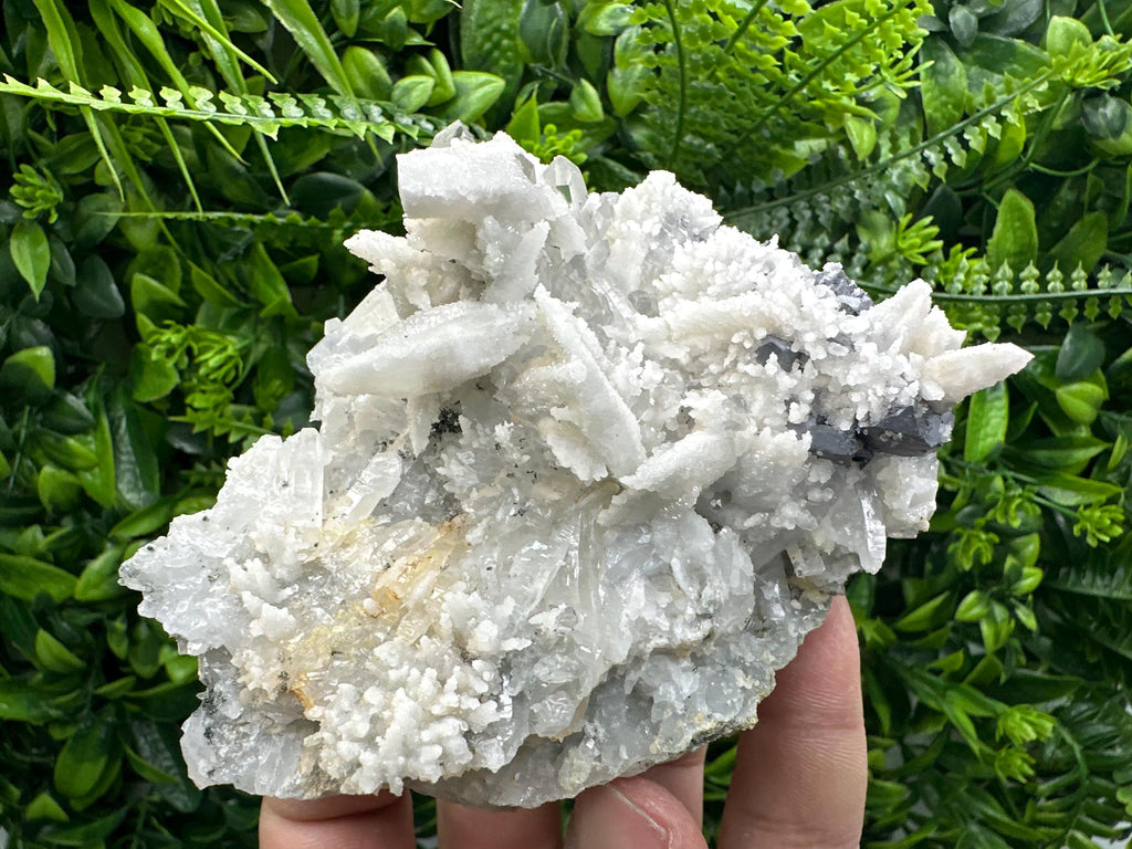 Calcite on Quartz with Galena, Borieva Mine Mineral Specimen