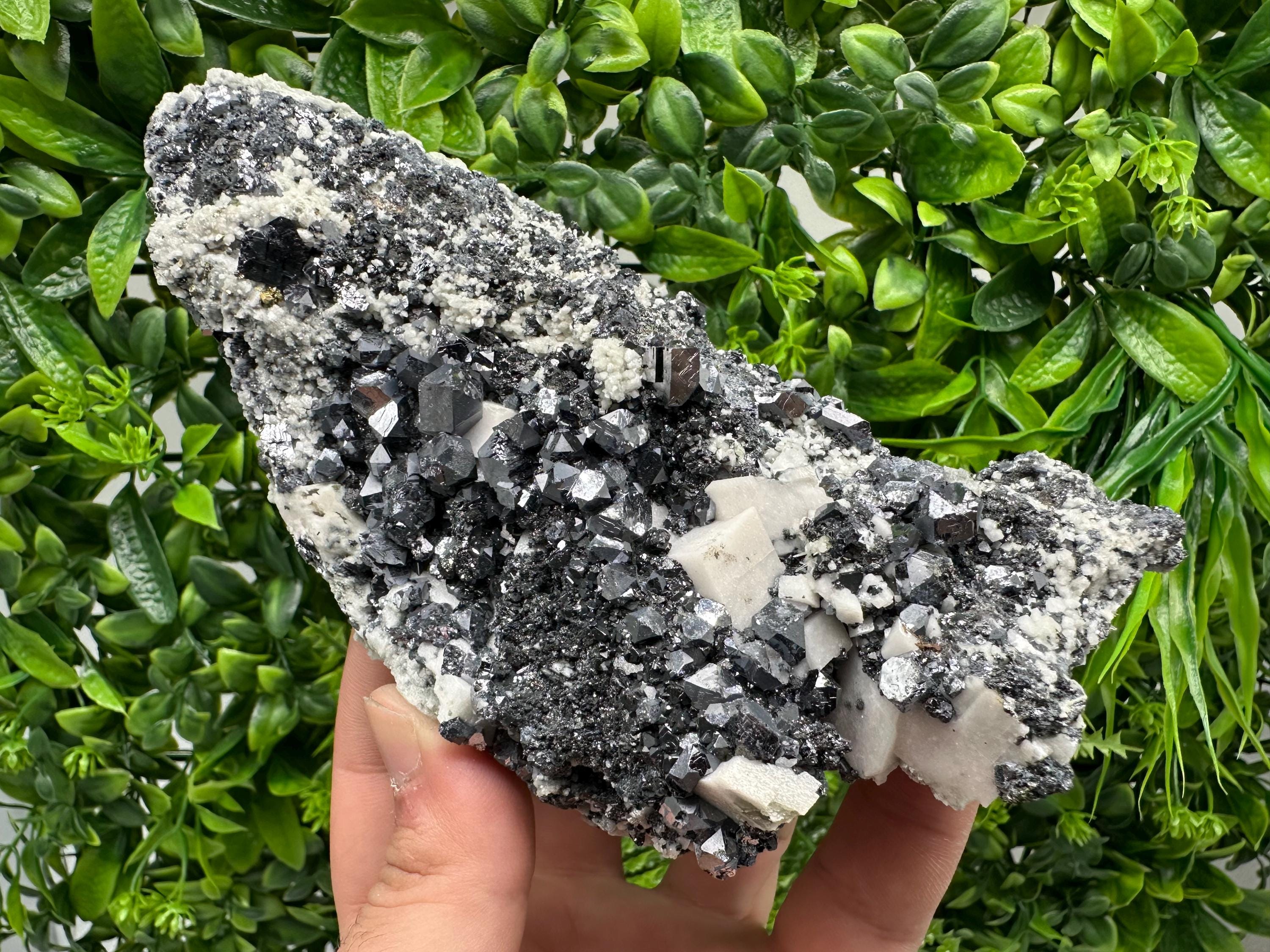 Aesthetic Shiny Galena,Chalcopyrite on Calcite and Quartz natural collection stone,rare minerals,gift,souvenir,home decor Borieva Bulgaria