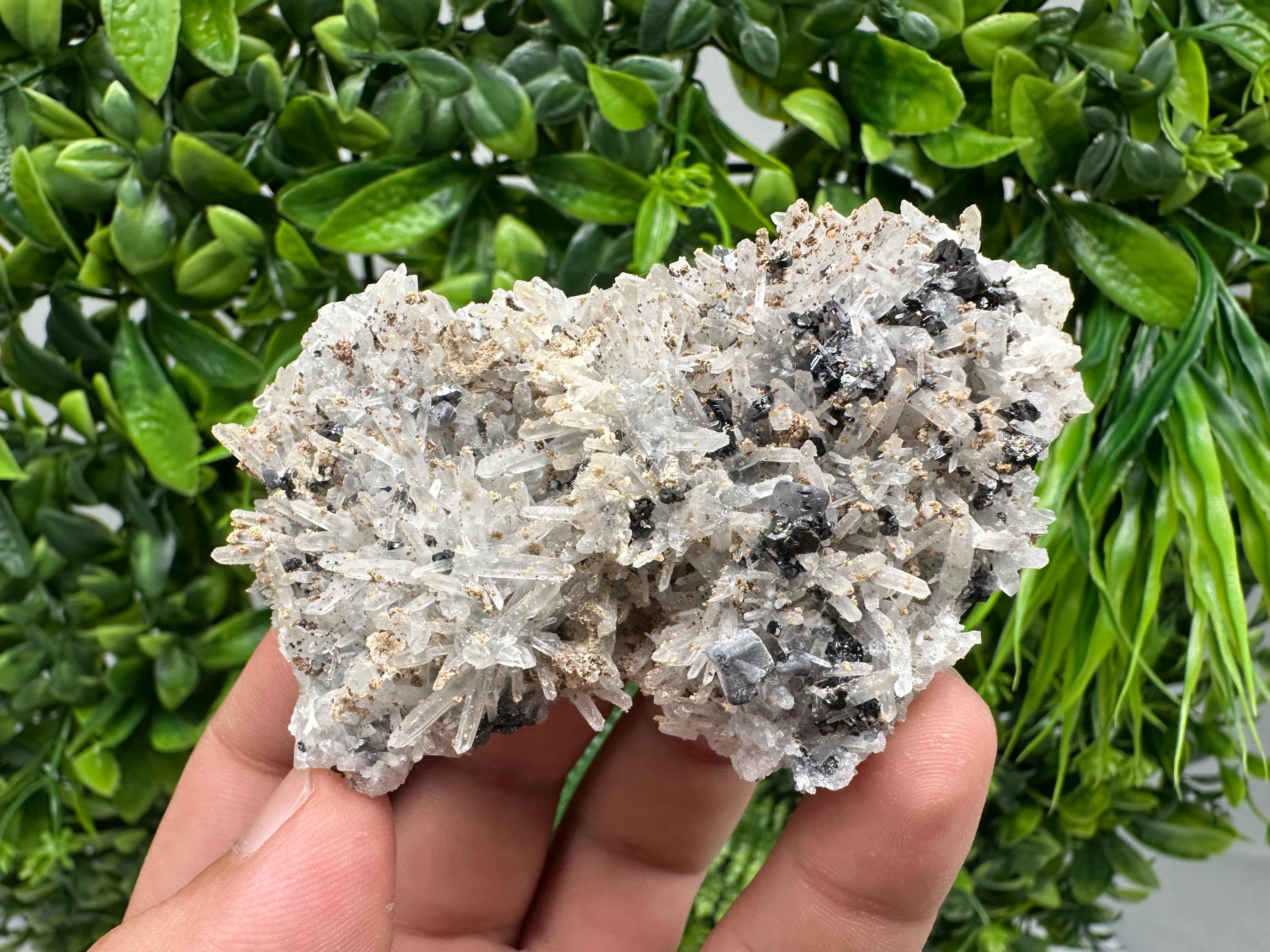 Wonderful Calcite,Sphalerite,Galena on Needle Quartz from Borieva mine,Madan,Bulgaria,natural,collectible mineral specimen,home decor stone