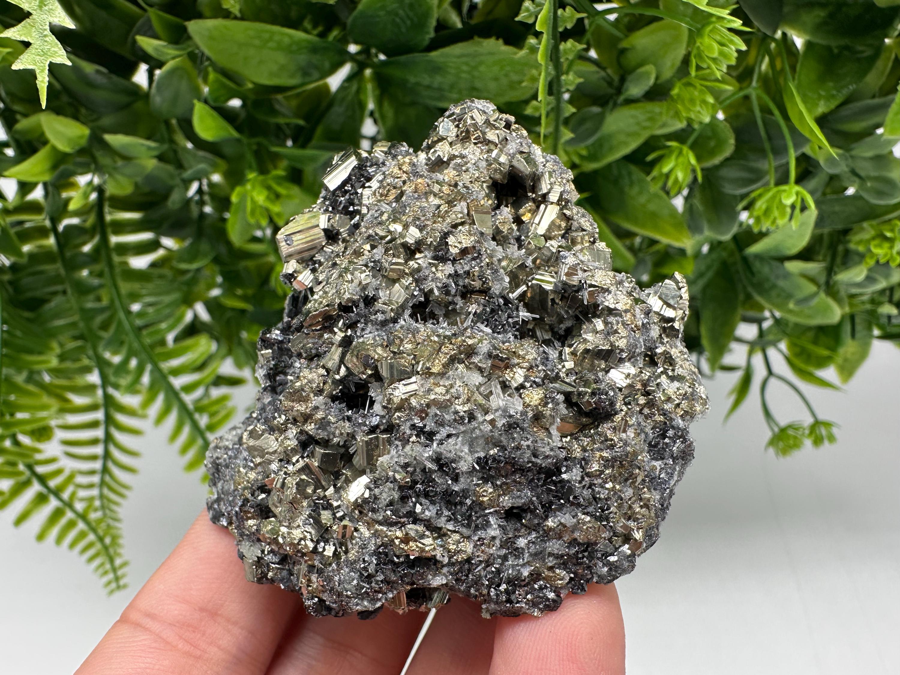 Wonderful Pyrite on Green Quartz,natural,collection mineral,gift,home decor stone,rare crystal,collection Borieva mine,Madan,Bulgaria