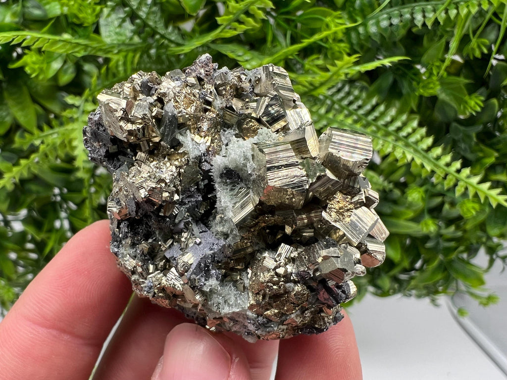 Pyrite on Quartz with Sphalerite: Borieva Mine Crystal Decor