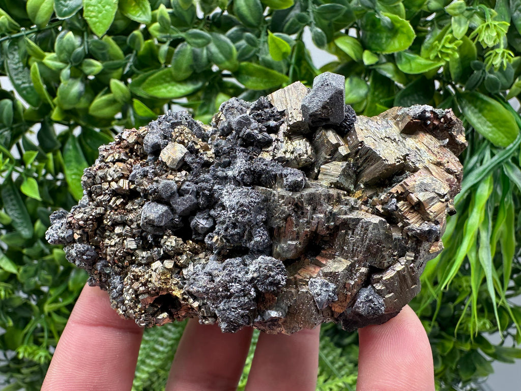 Rainbow Pyrite & Sphalerite on Quartz: Natural Crystal Home Decor