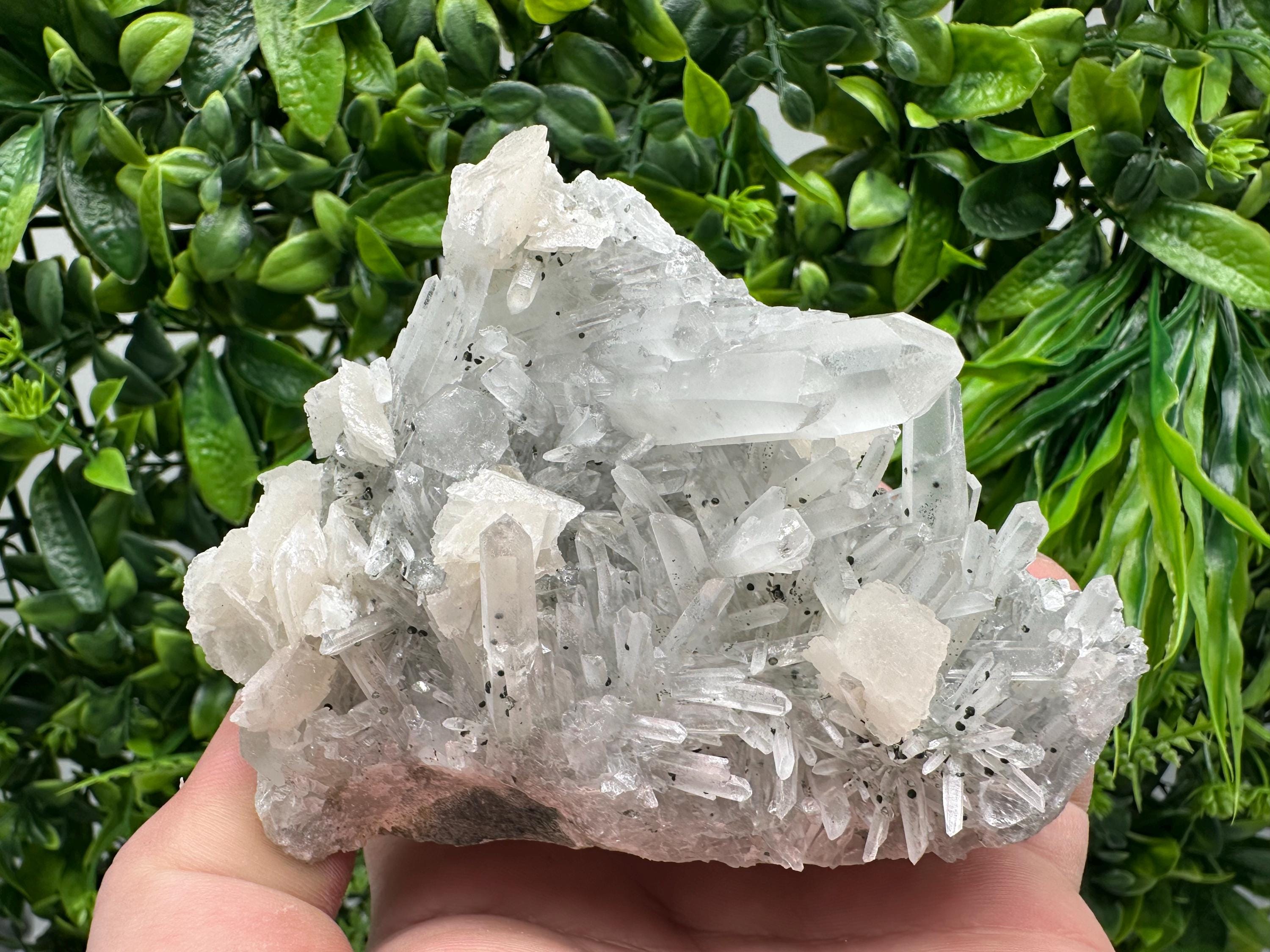 Calcite on Quartz Cluster, Borieva Mine Mineral Specimen