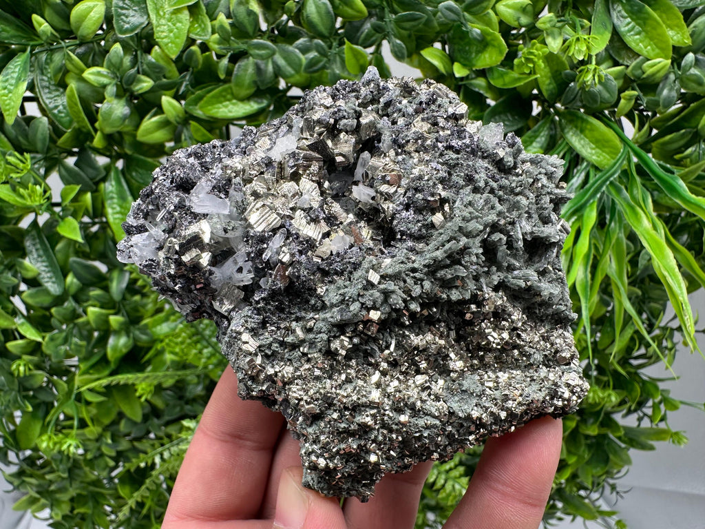 Pyrite Sphalerite on Green Quartz, Bulgaria Mineral Specimen