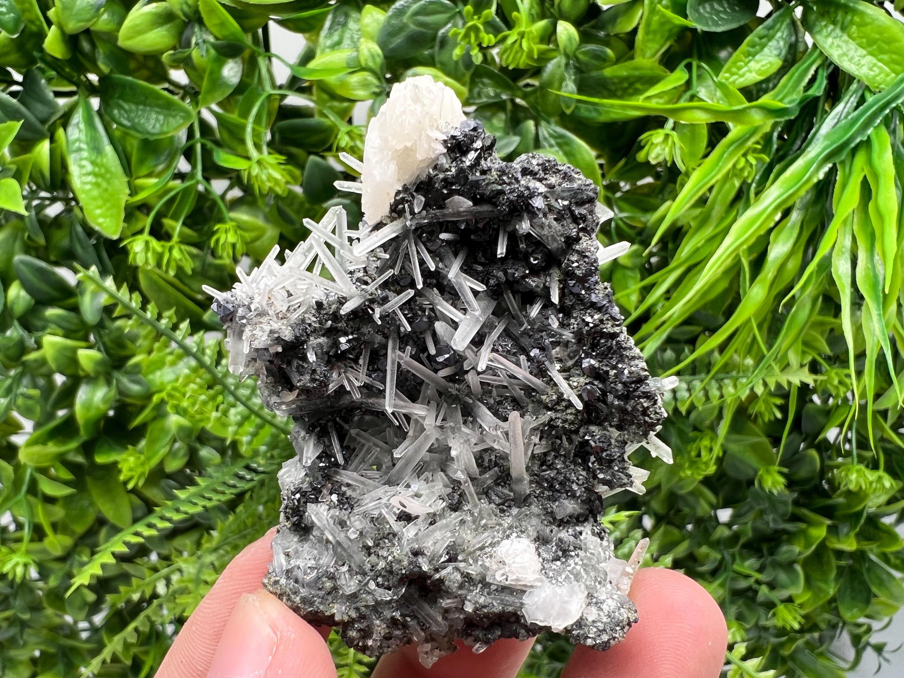 Wonderful Calcite,Sphalerite,Galena on Needle Quartz from Borieva mine,Madan,Bulgaria,natural,collectible mineral specimen,home decor stone