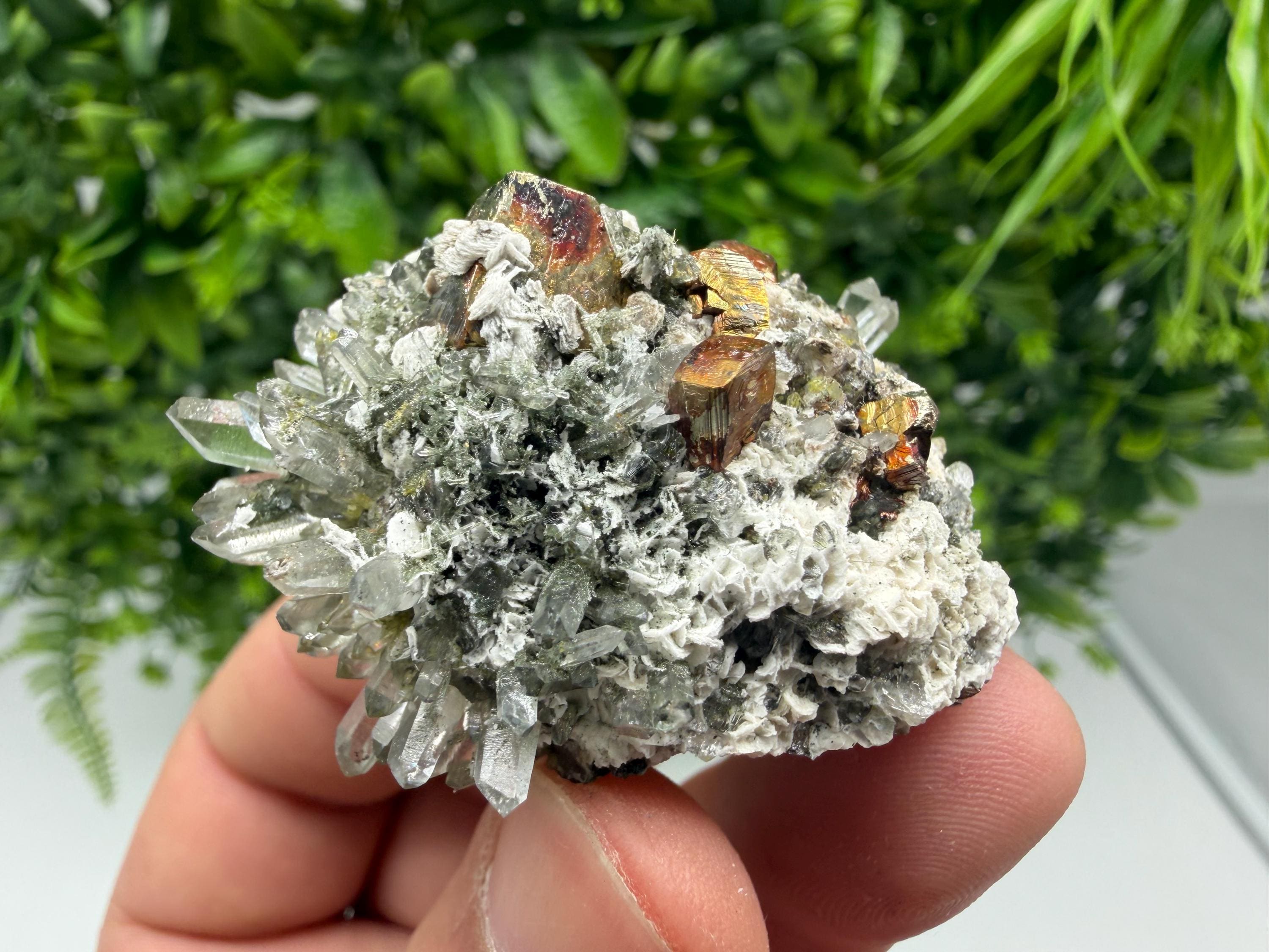 Pyrite Galena on Green Quartz, Chlorite Mineral Specimen, Bulgaria