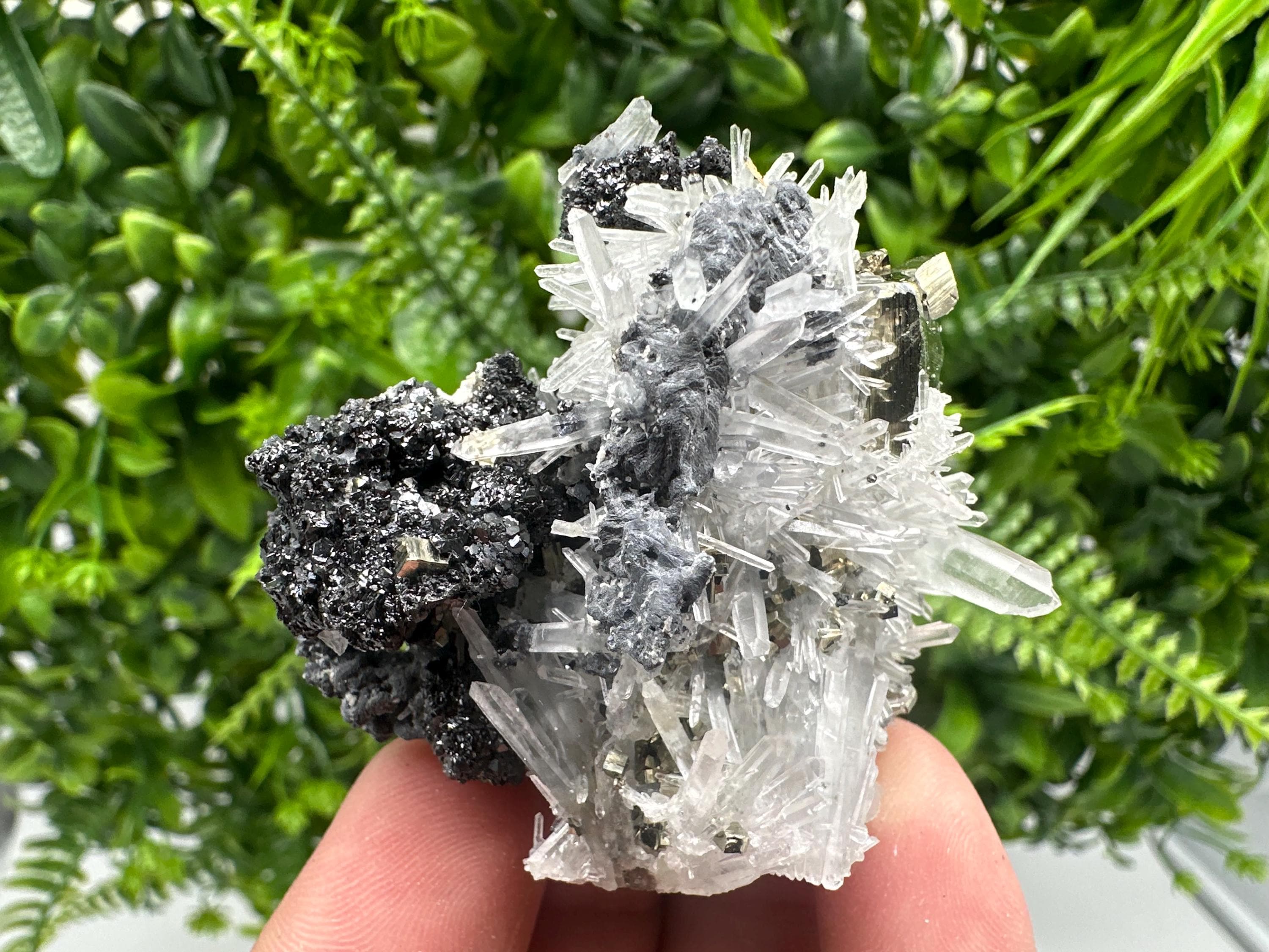 Pyrite on Quartz, Calcite Mineral Specimen, Bulgaria