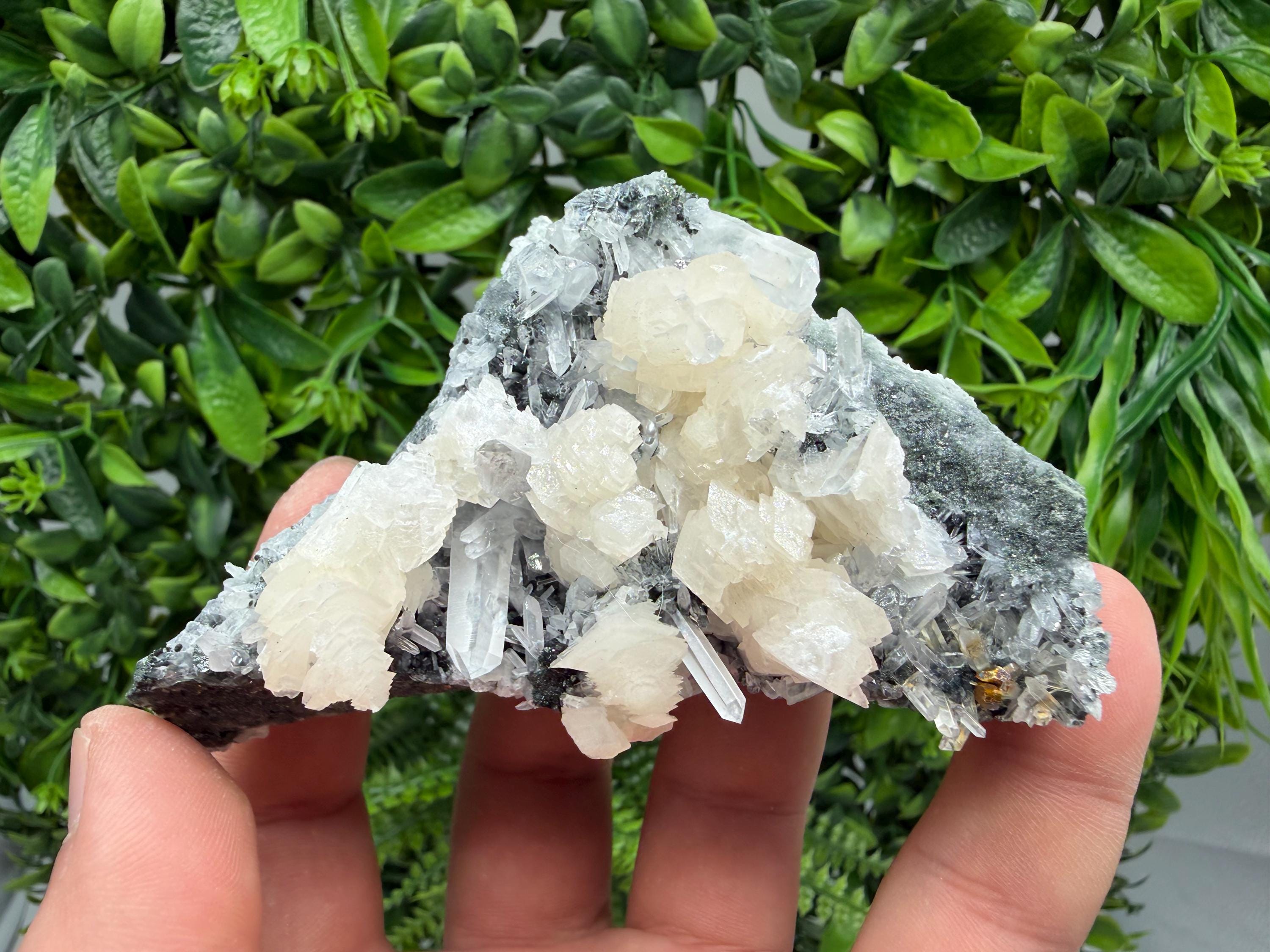 White Calcite Quartz Cluster Mineral Specimen, Krushev Dol Mine, Bulgaria Collection