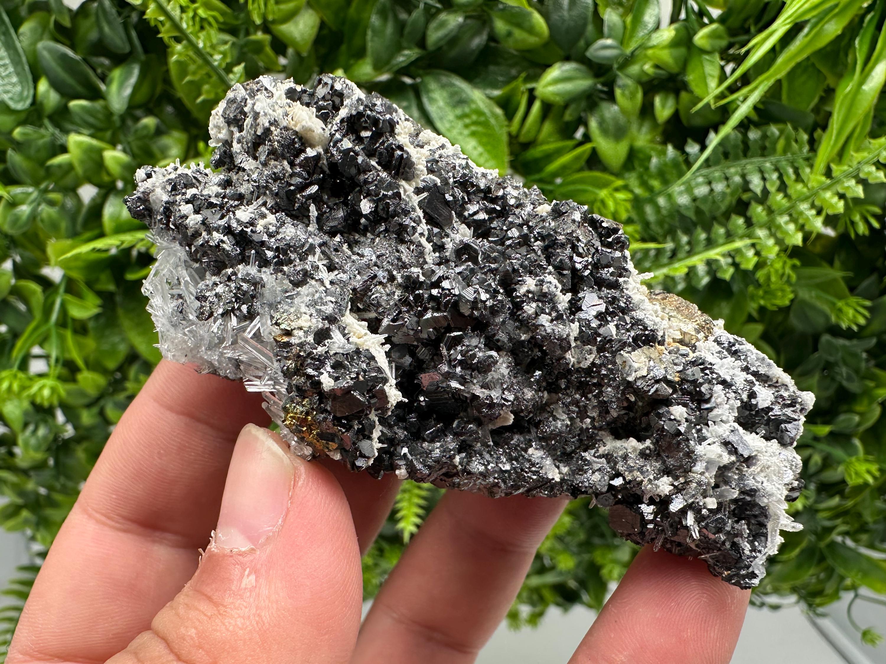 Rainbow Pyrite on Sphalerite and Quartz, Borieva Mine, Bulgaria