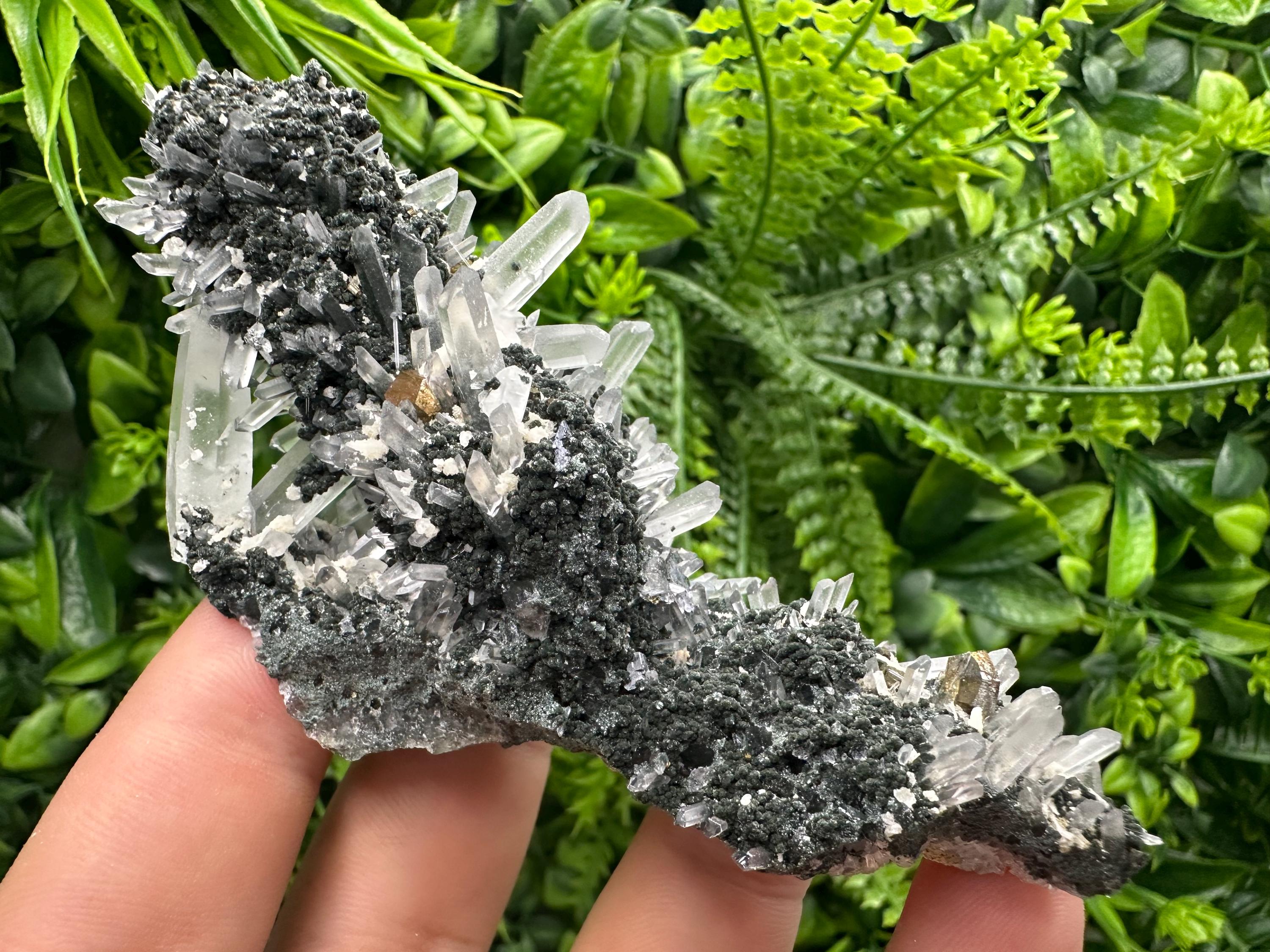 Calcite Pyrite Quartz Cluster: Chlorite Minerals, Borieva Bulgaria