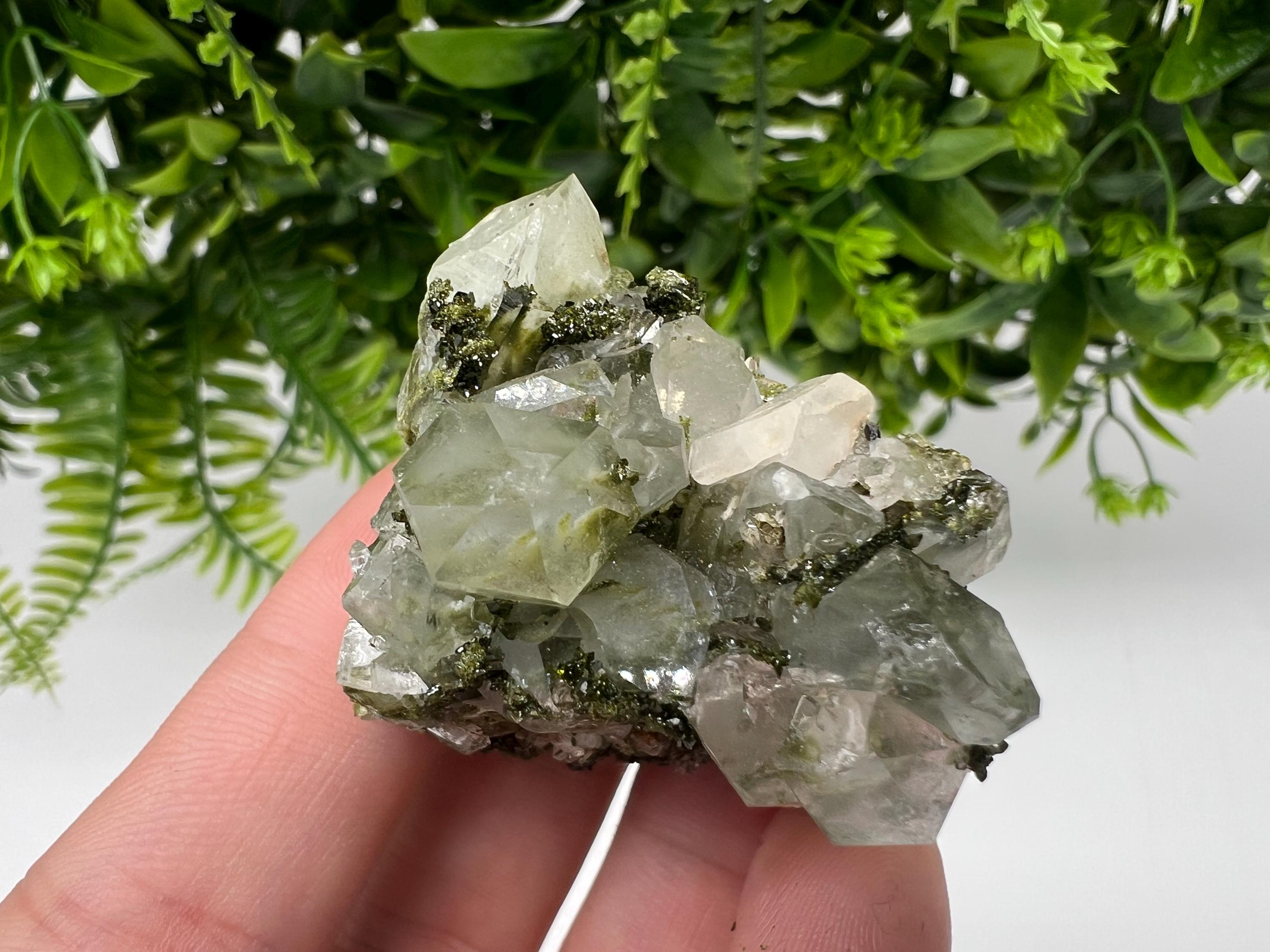 Green Epidote with Quartz Crystals - Extremely Sparkly with Rainbows,souvenirs collection stone,gift,decor, Eastern Anatolian, Turkey