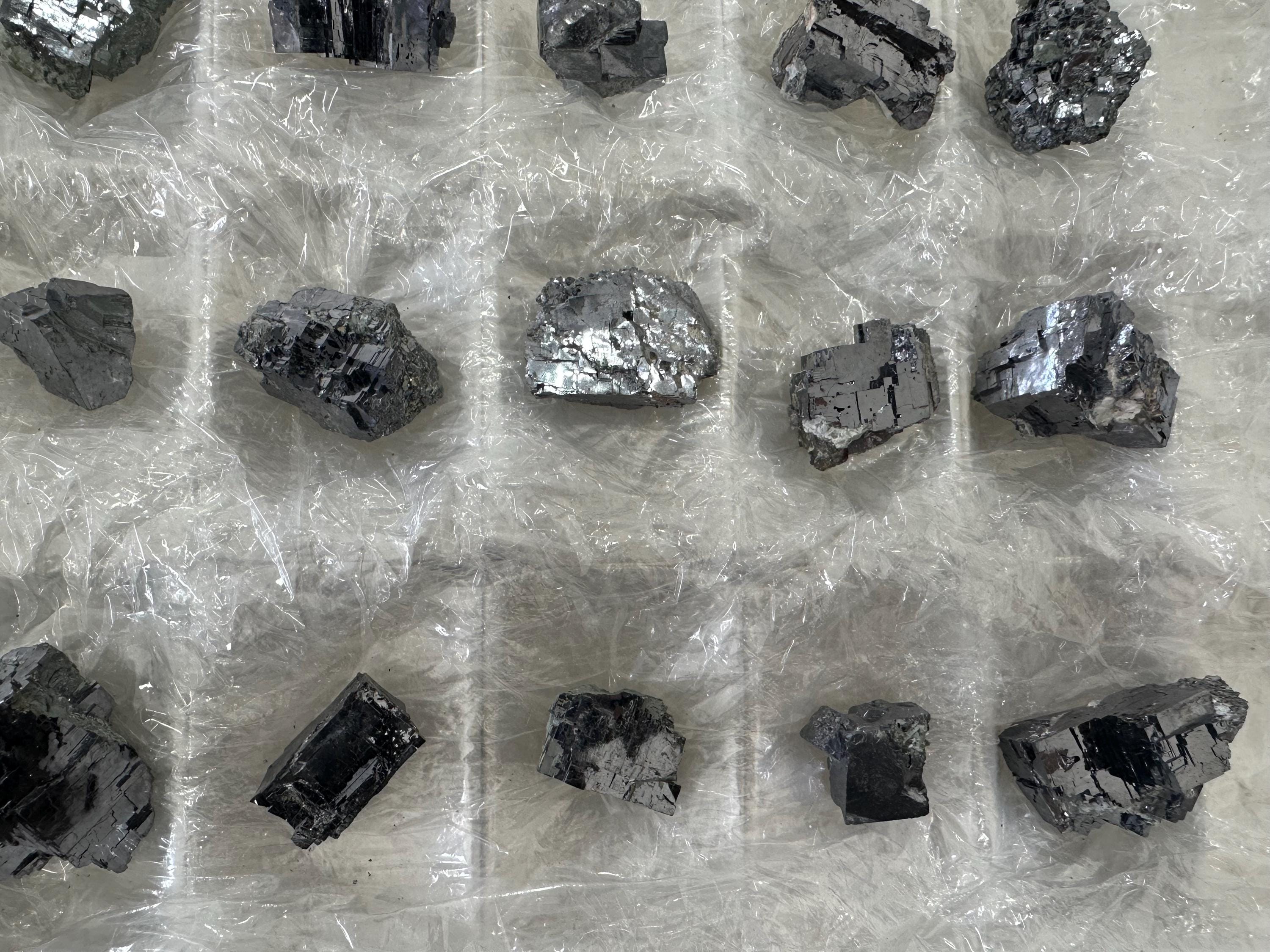 Shiny Galena Cluster Chunks: Borieva Mine Minerals (Set of 15)