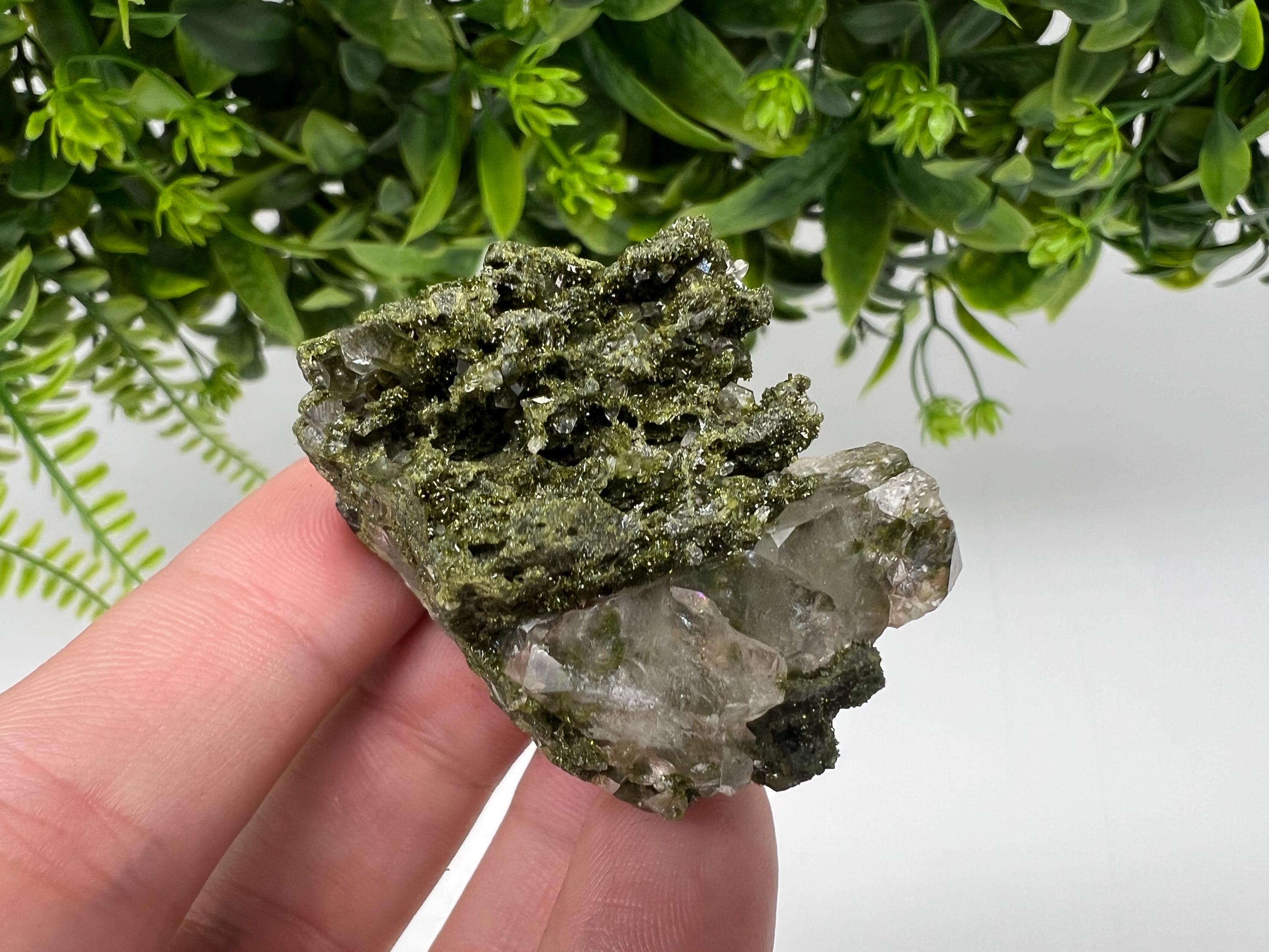 LARGE, Green Epidote with Quartz Crystals - Extremely Sparkly with Rainbows,souvenirs collection stone,gift,decor, Eastern Anatolian, Turkey