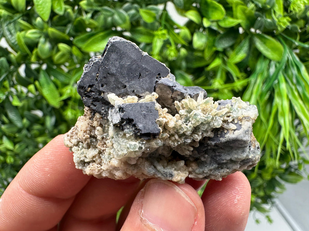 Galena on Quartz with Calcite, Borieva Mine, Bulgaria