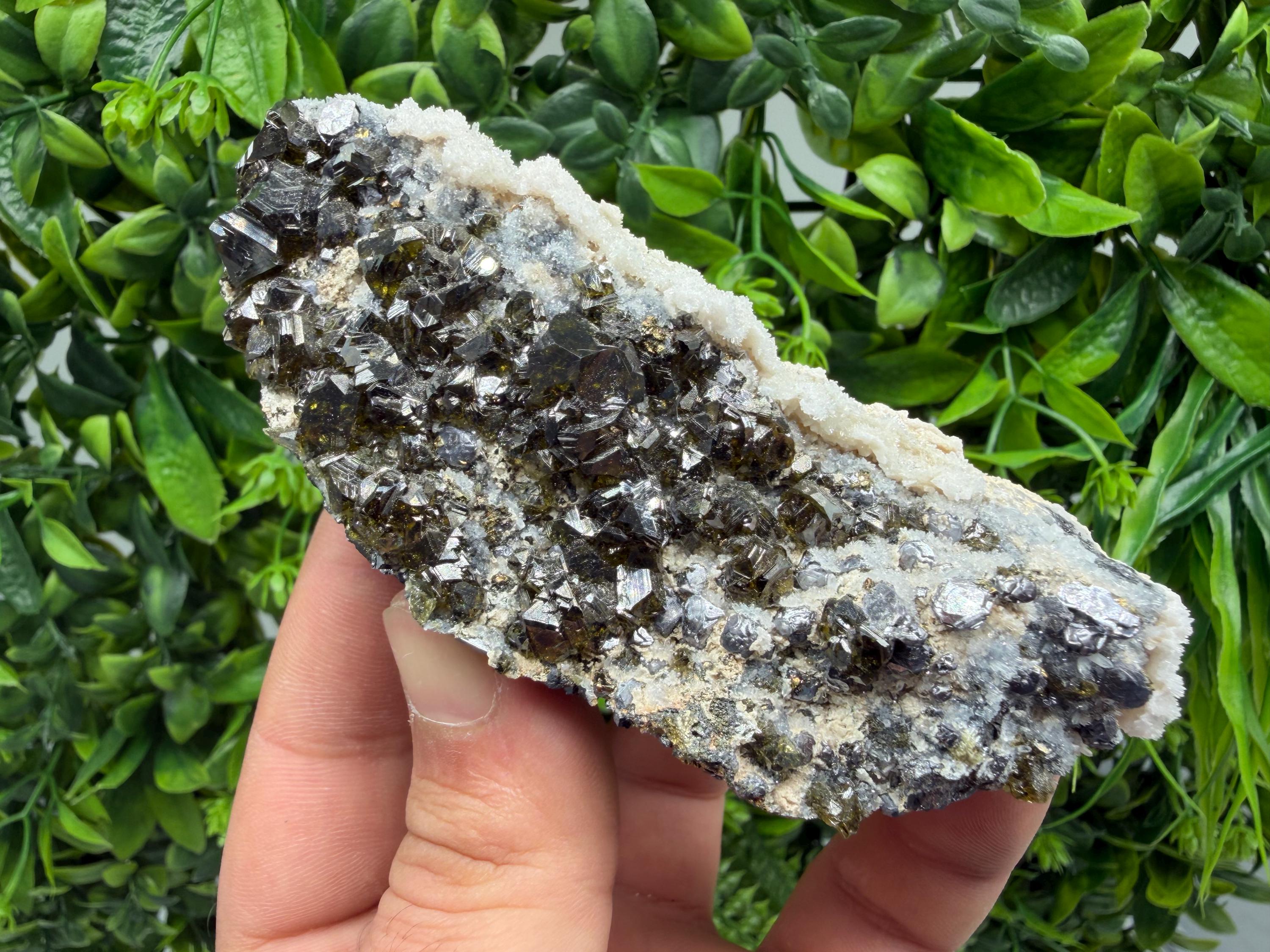 Sphalerite Cleiopfane on Quartz Mineral Specimen, Krushev Dol Mine, Bulgaria Home Decor Stone