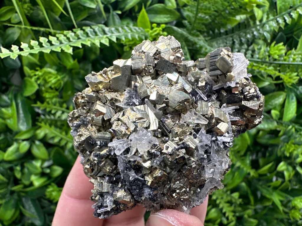 Rainbow Pyrite Cluster on Sphalerite Quartz, Bulgaria Mineral Specimen