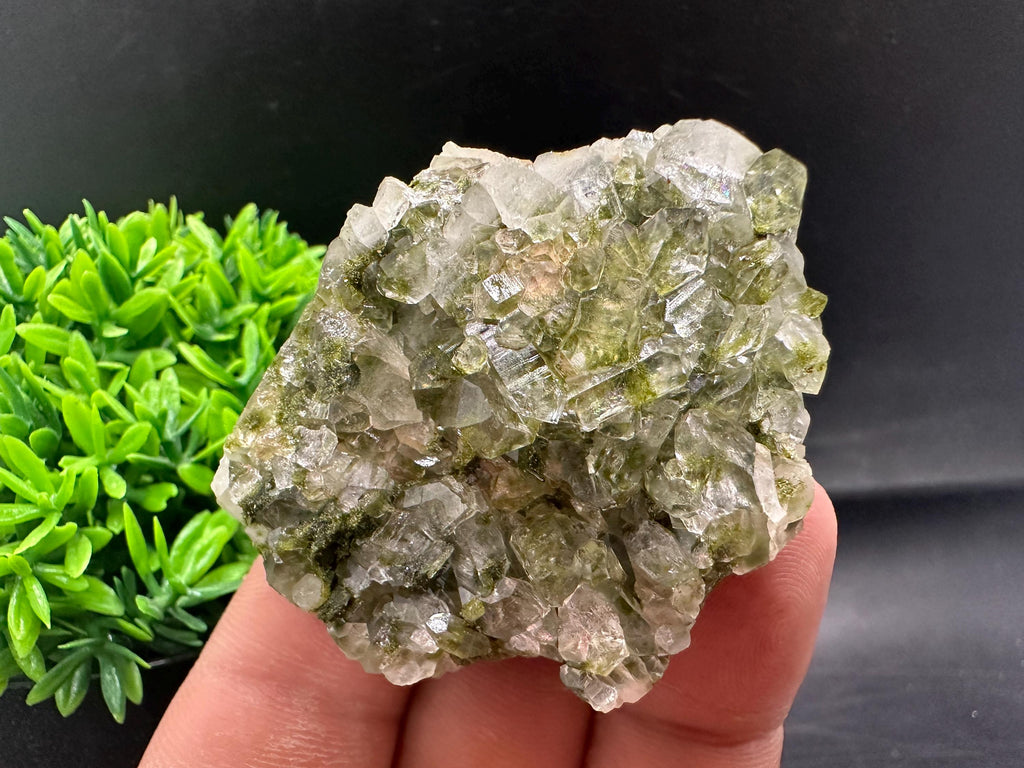 Rare Green Epidote with Quartz Crystals: Sparkly Rainbow Mineral Decor