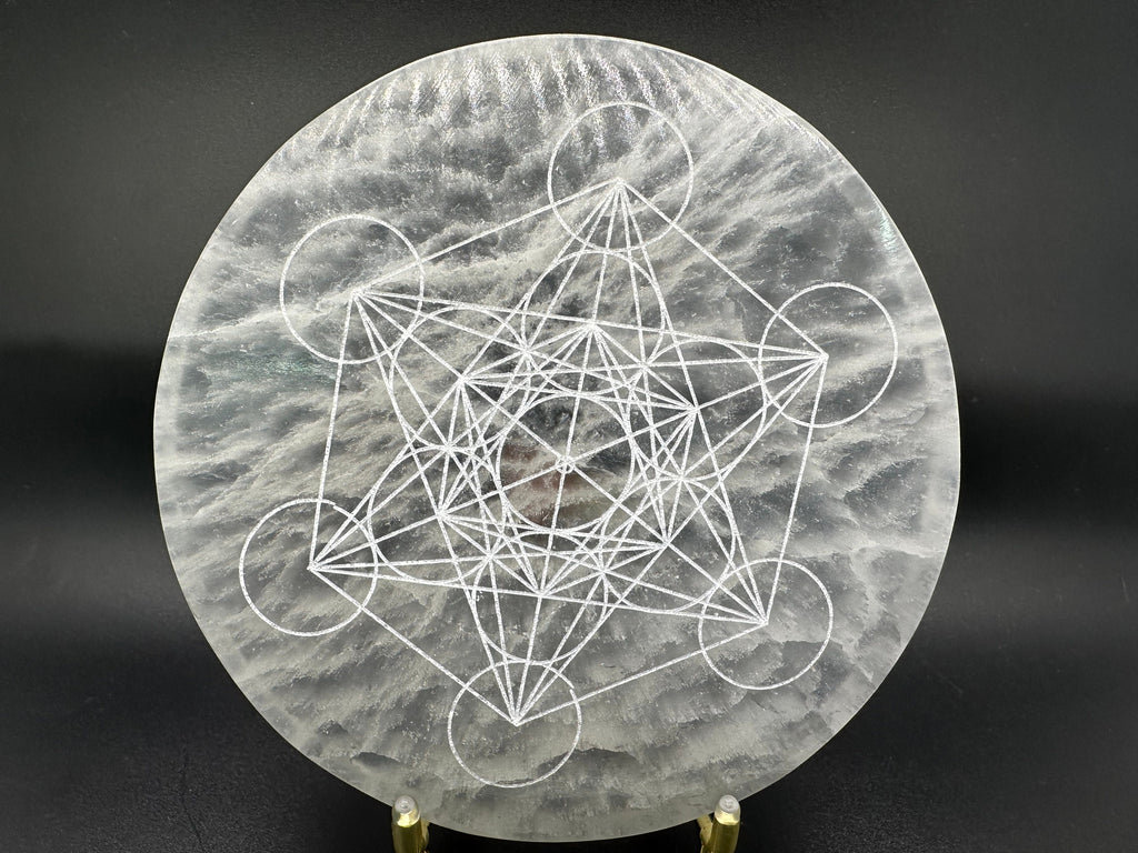 Selenite Charging Plate: Metatron's Cube Sacred Geometry Grid