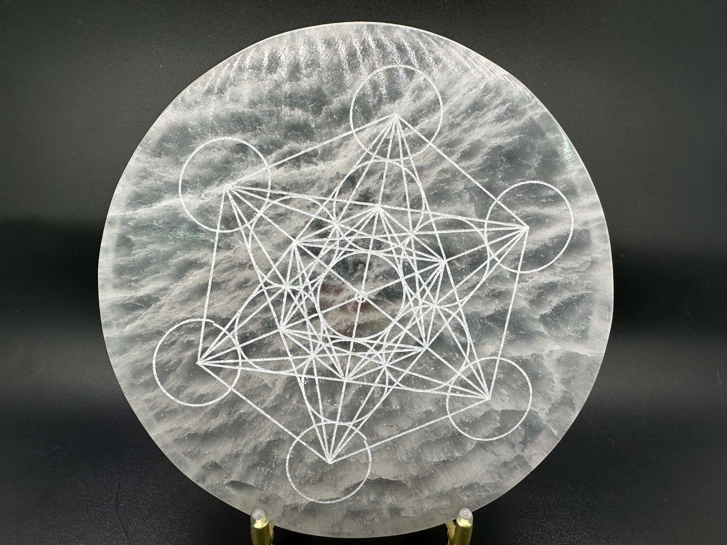 Selenite Charging Plate: Metatron's Cube Sacred Geometry Grid