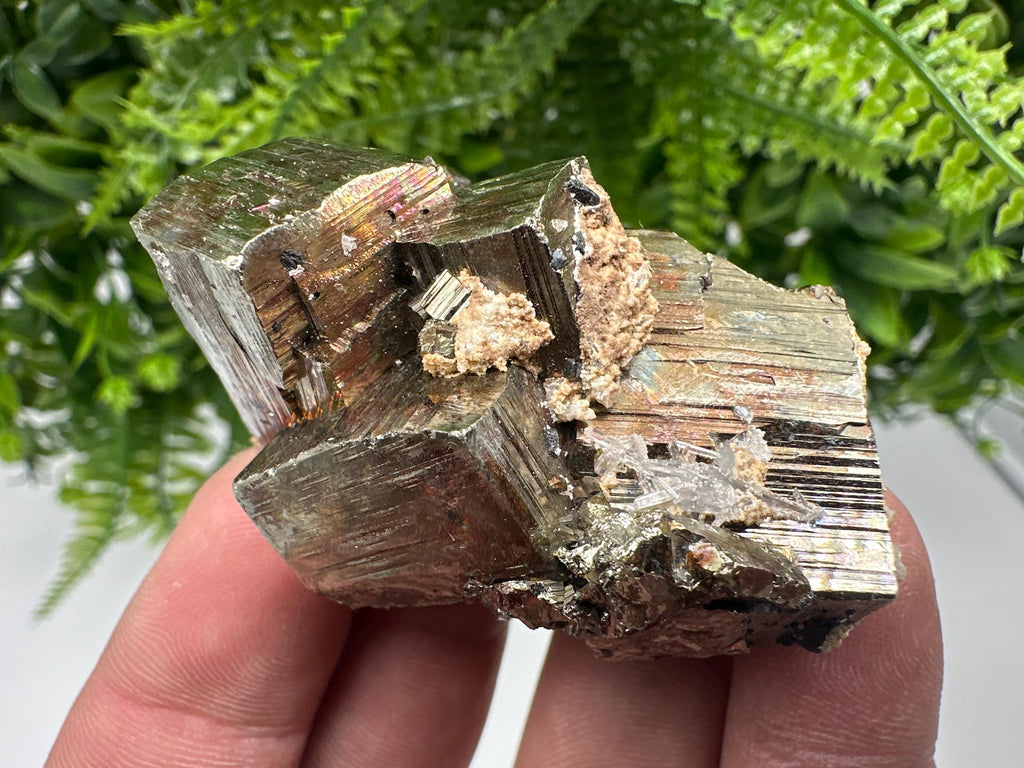 Rainbow Pyrite with Calcite, Natural Crystal Mineral Decor