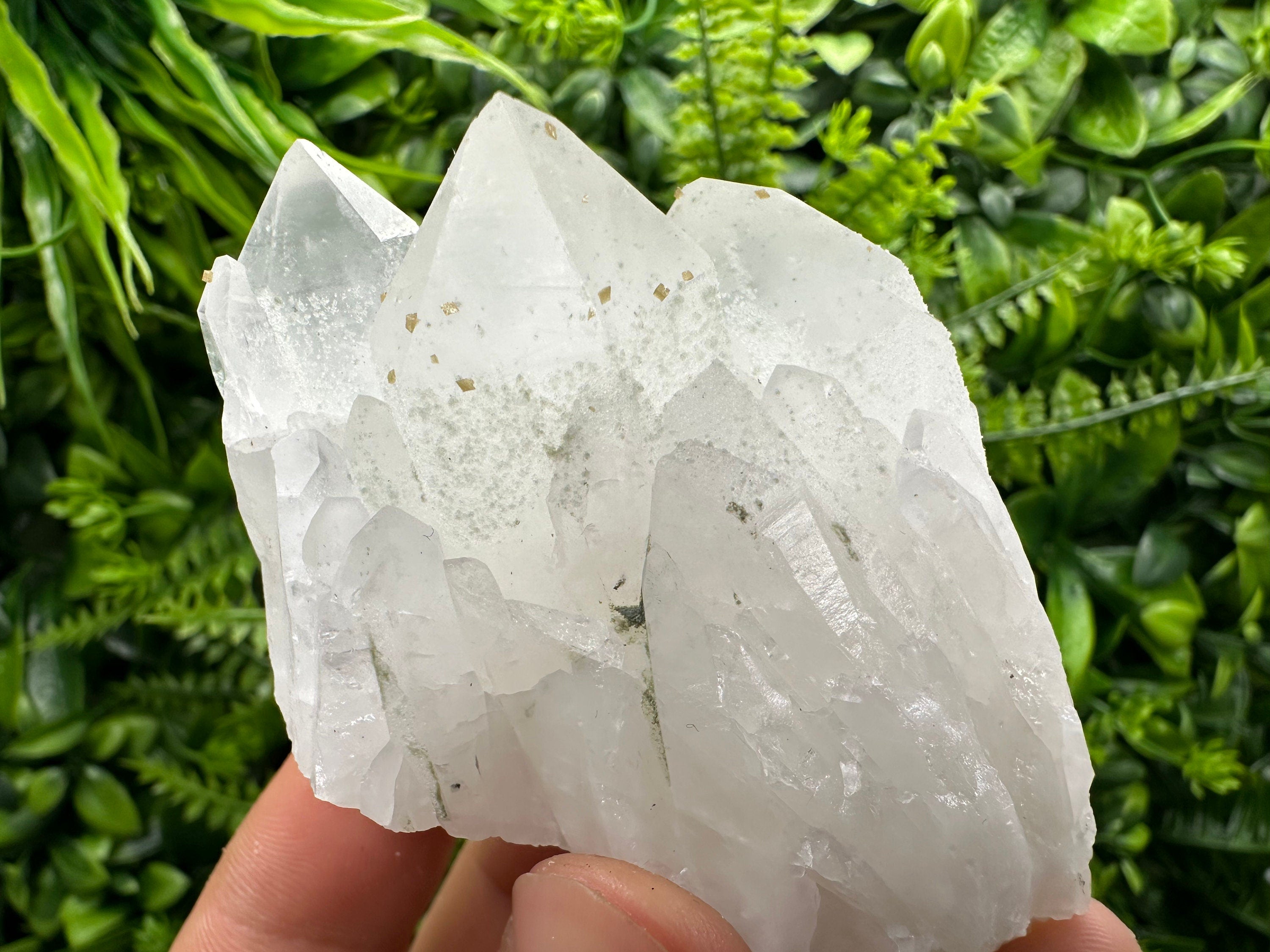 Quartz Cluster with Rhodochrosite and Chlorite Inclusions