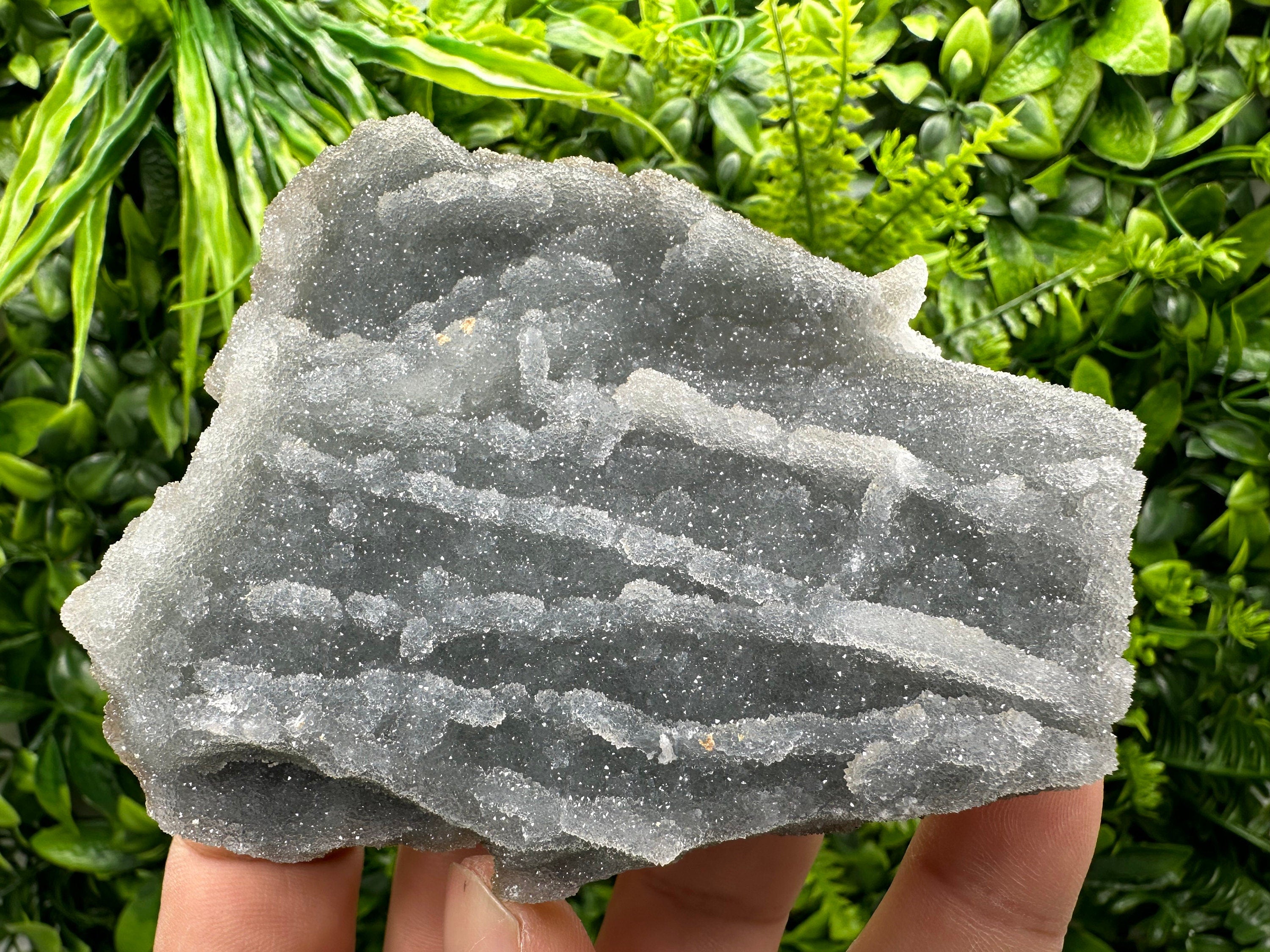 Blue Chalcedony Quartz with Chlorite Inclusions: Home Decor Crystal