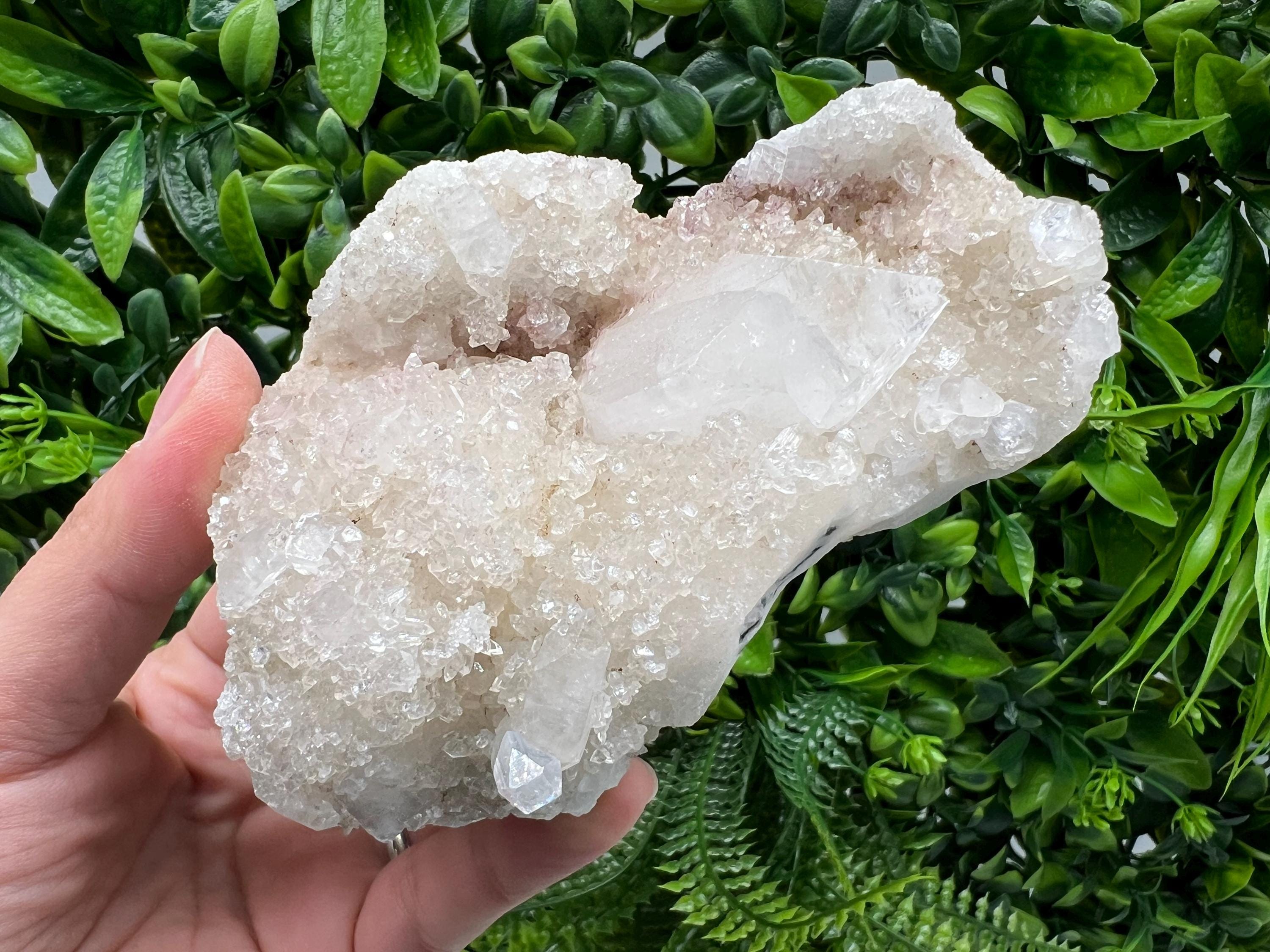Apophyllite on Chalcedony Specimen, India Minerals, Crystal Stone