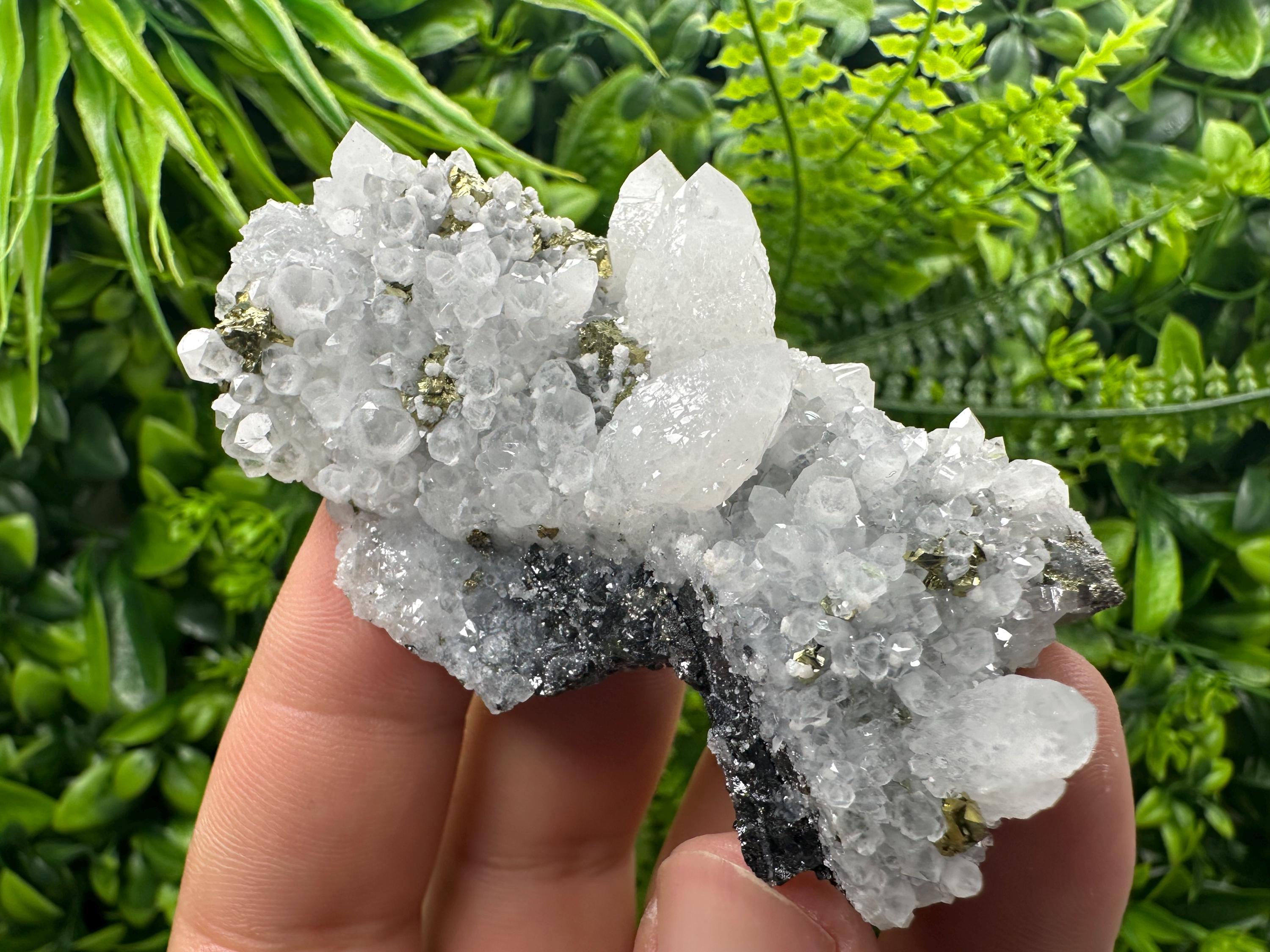 Chalcopyrite on Quartz Cluster, Krushev Dol Mine, Bulgaria, Mineral Specimen