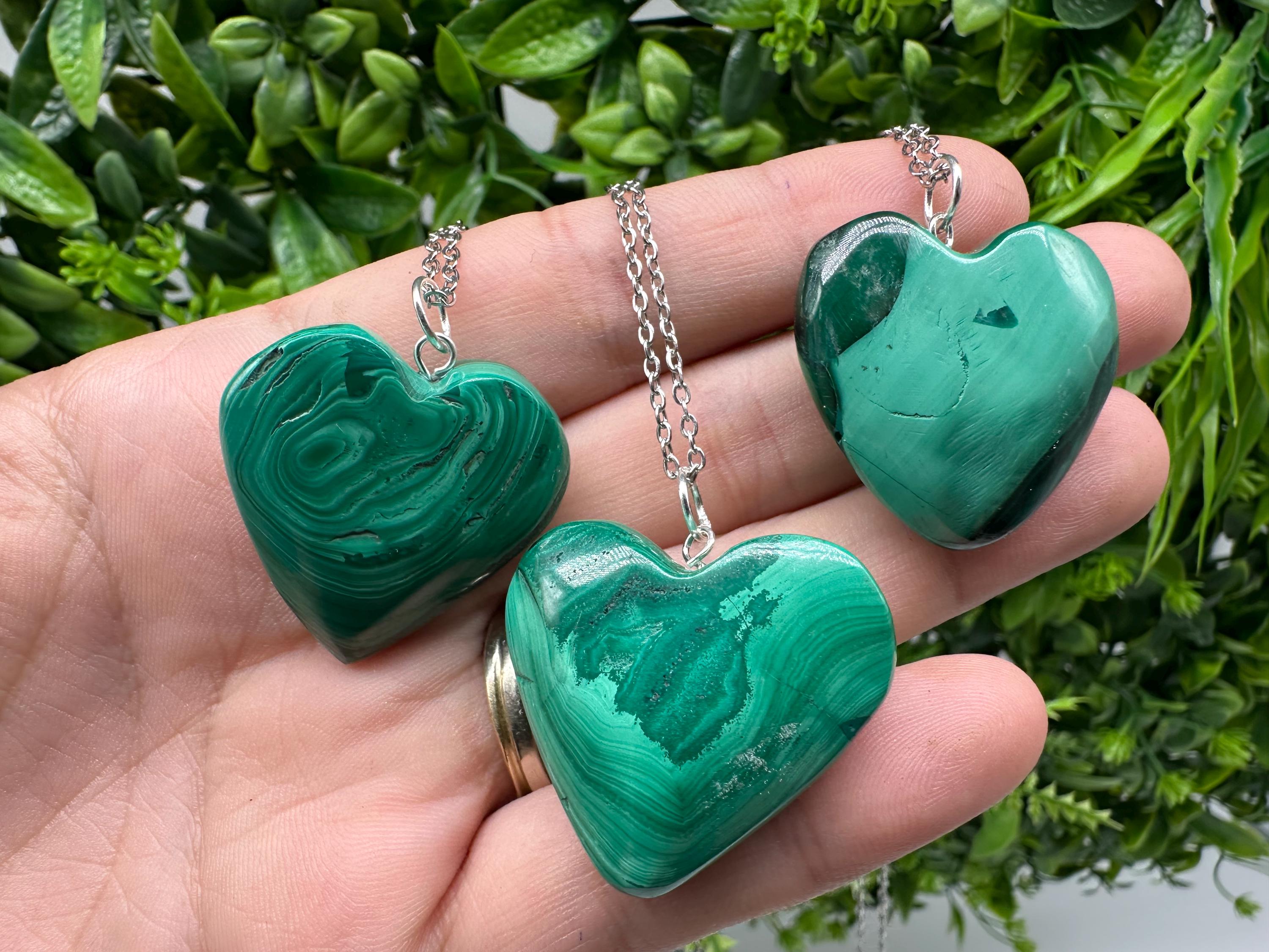 Extra Large Natural Malachite Heart 35mm: Handmade Reiki Bangle Supply
