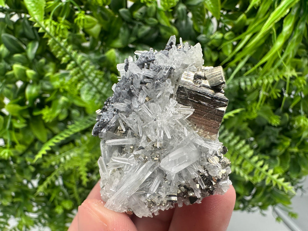 Pyrite on Quartz, Calcite Mineral Specimen, Bulgaria