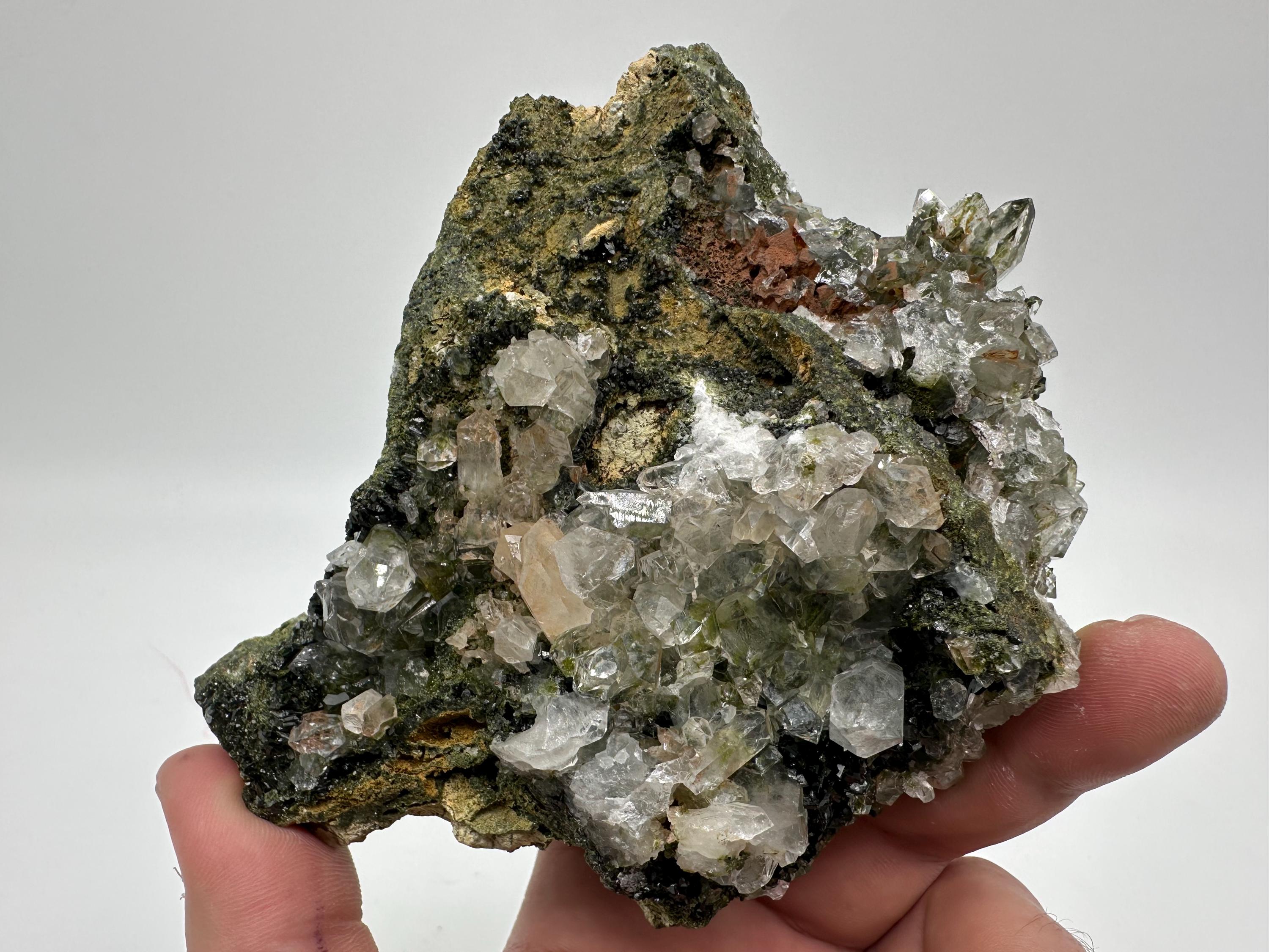 Sparkly Green Epidote with Quartz Crystals, Eastern Anatolian Mineral Specimen