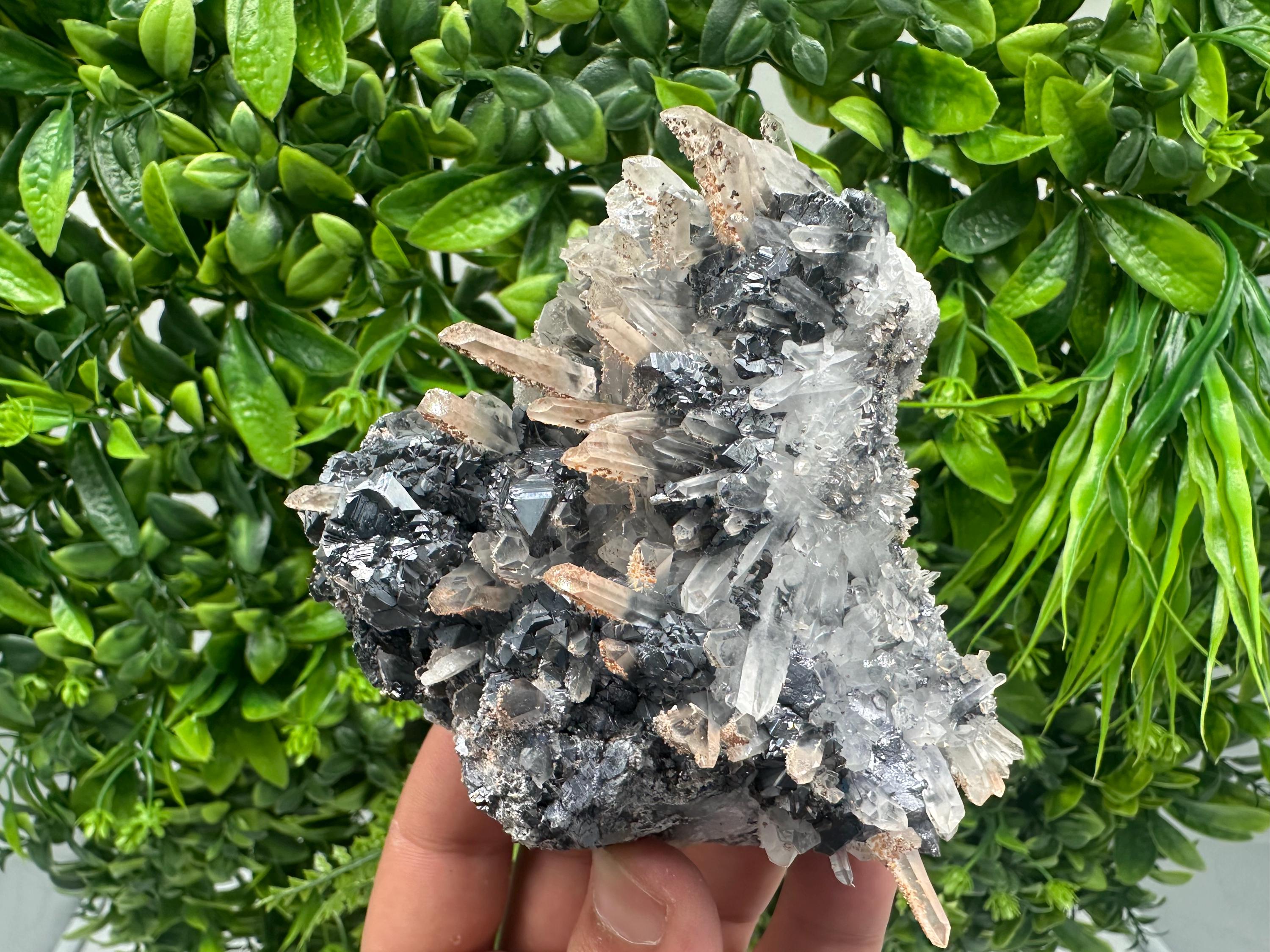 Quartz Cluster with Black Sphalerite, Home Decor Stone