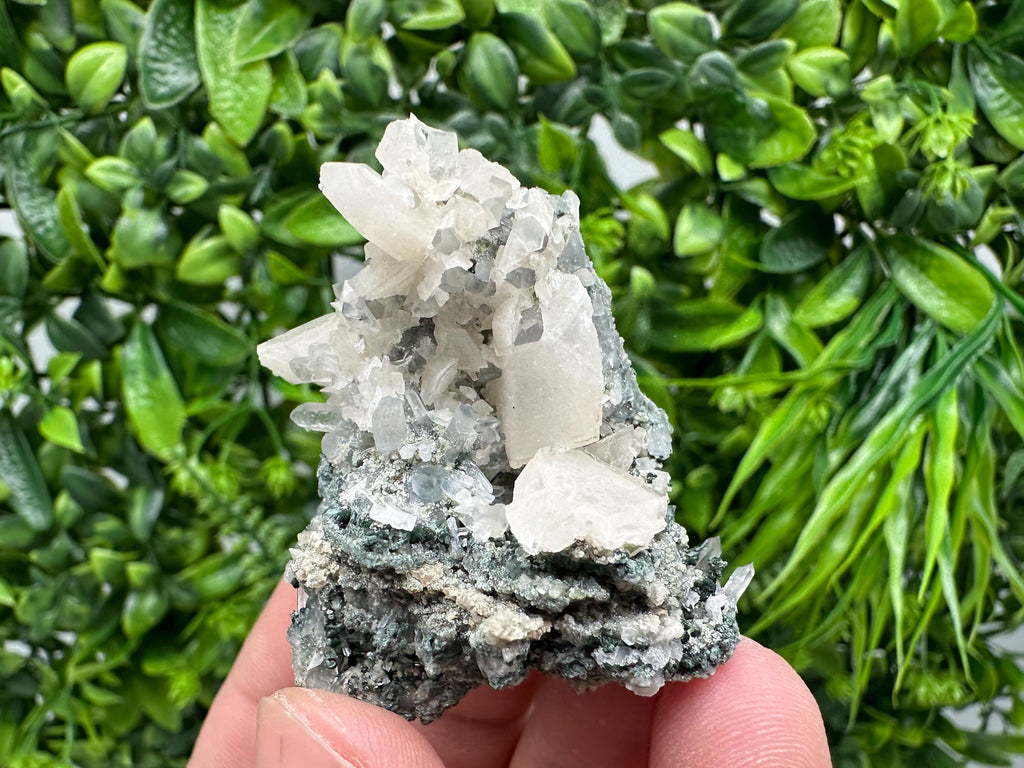 Quartz Calcite Mineral Specimen on Chlorite, Bulgaria Crystal Decor