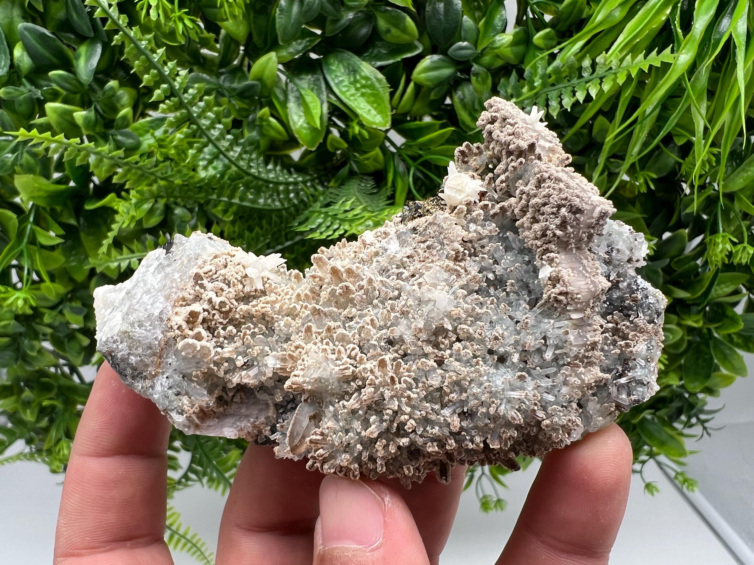Calcite on Quartz Mineral Specimen: Madan Bulgaria Collectible Stone