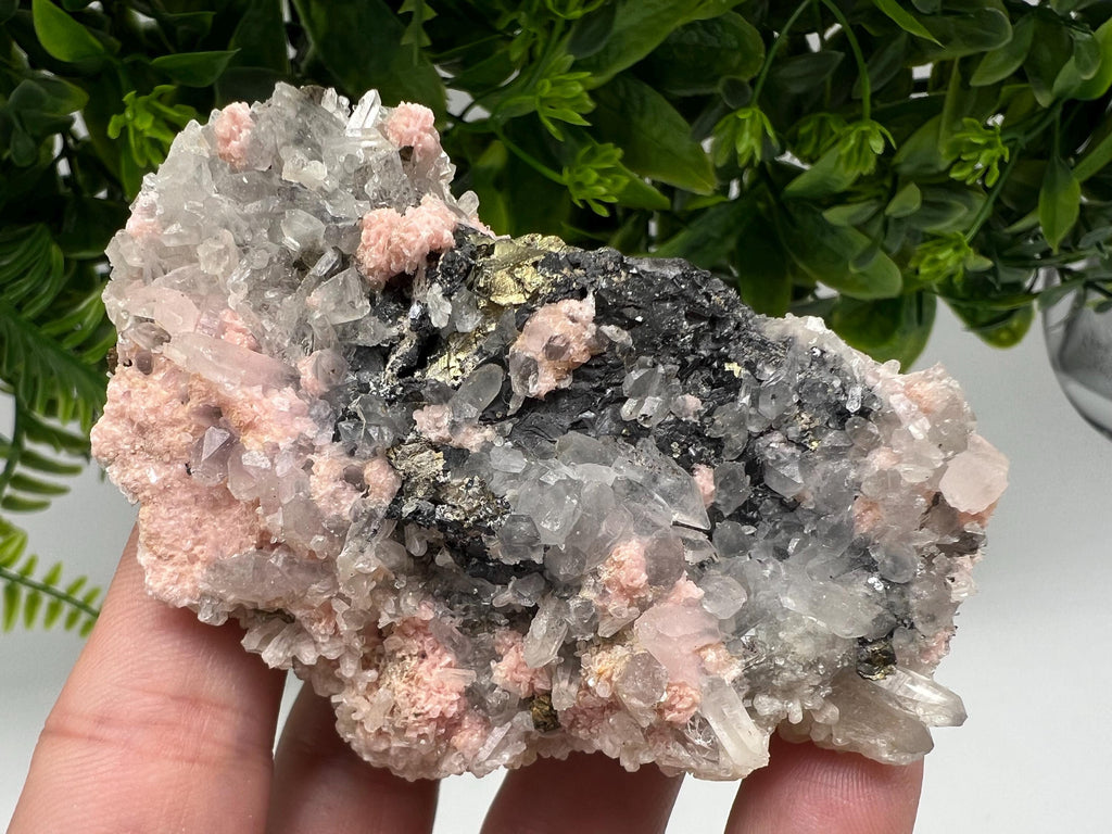 Rhodochrosite on Quartz: Pink Mineral Specimen, Starnica Mine, Bulgaria