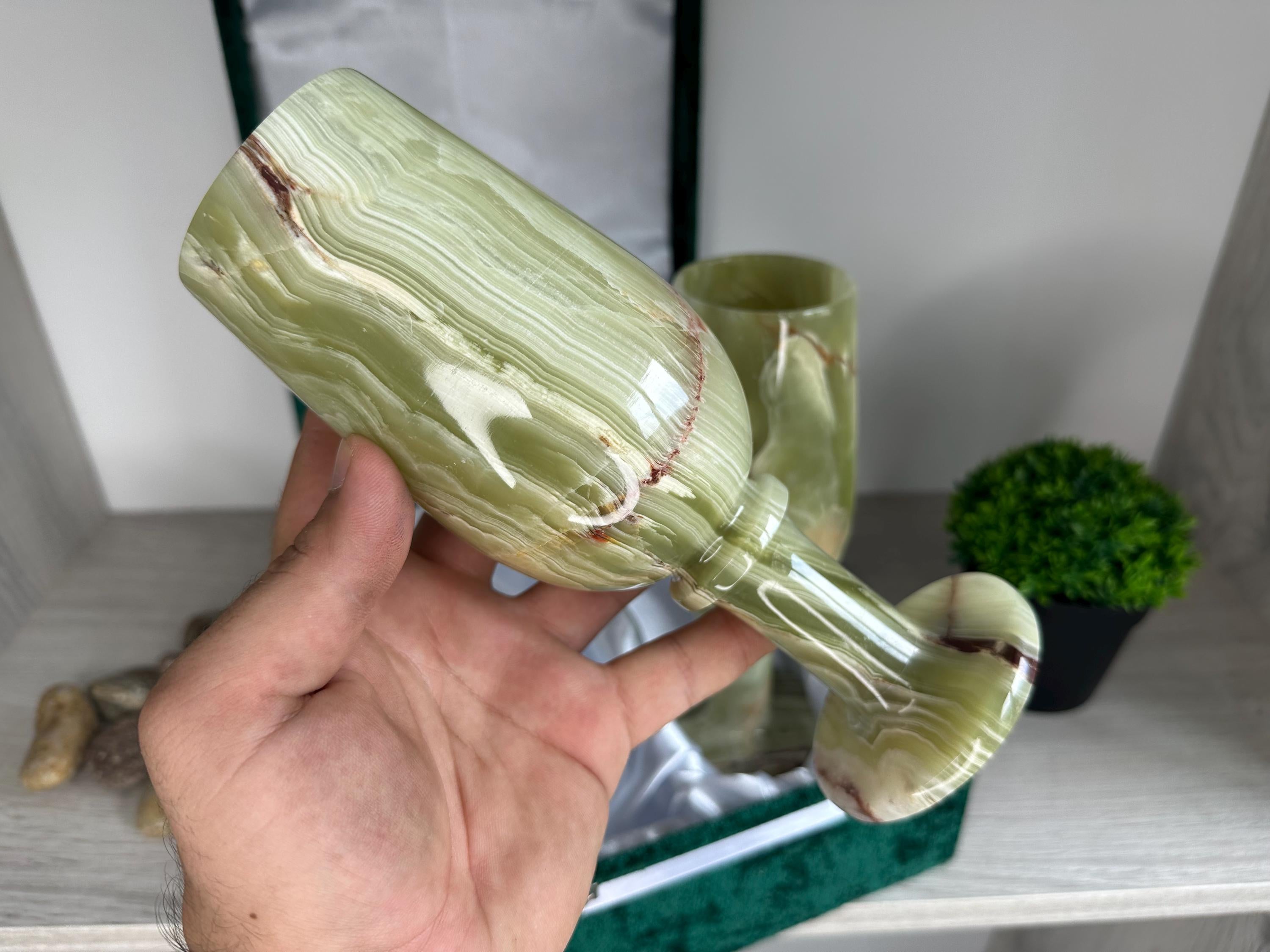 Vintage Natural Onyx Goblet Set: Stone Barware, 20cm