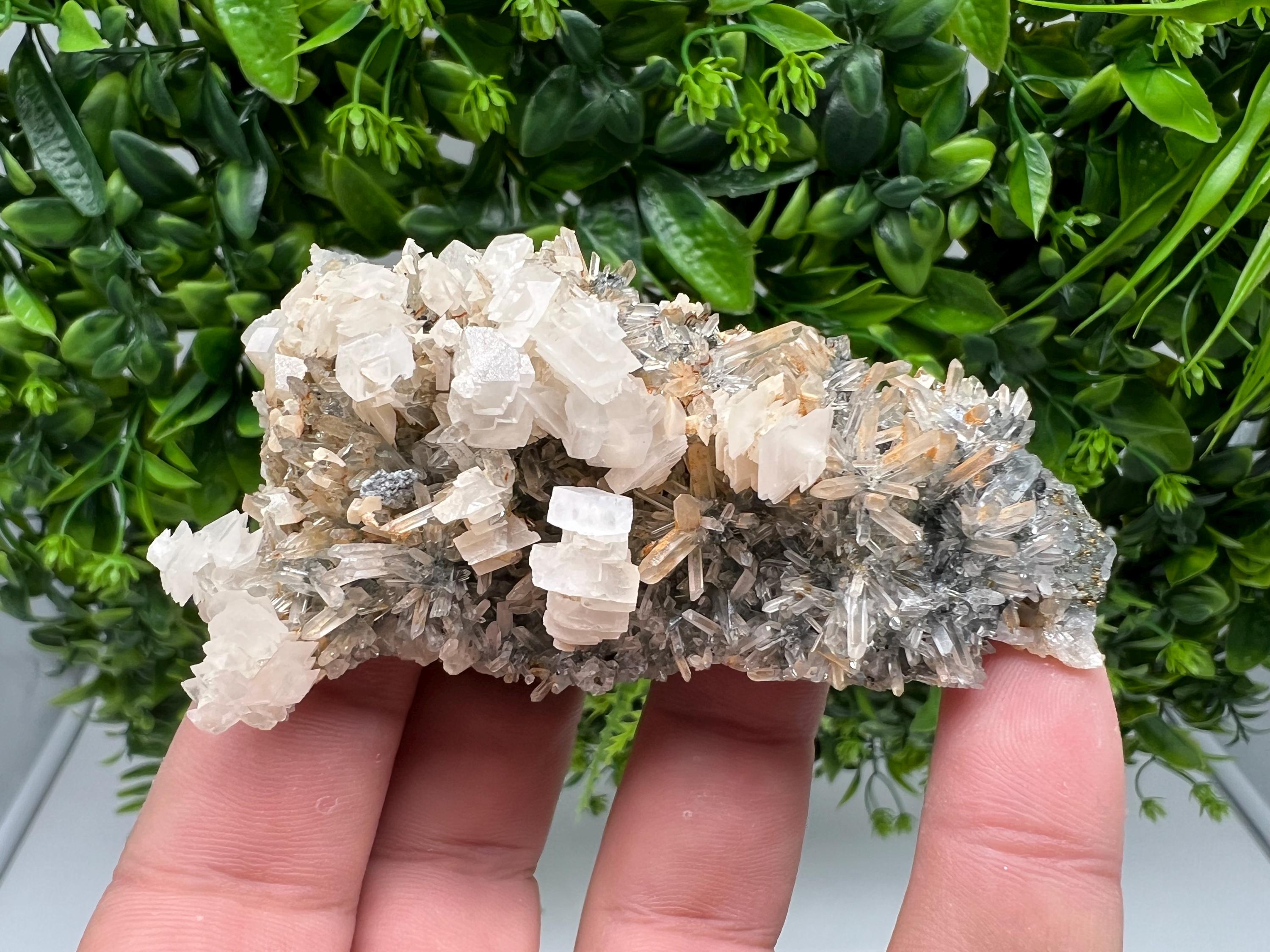 Wonderful Calcite on Quartz white Sphalerite, from Borieva mine,Bulgaria,natural,collection mineral specimen,Home decor crystal,gift,healing