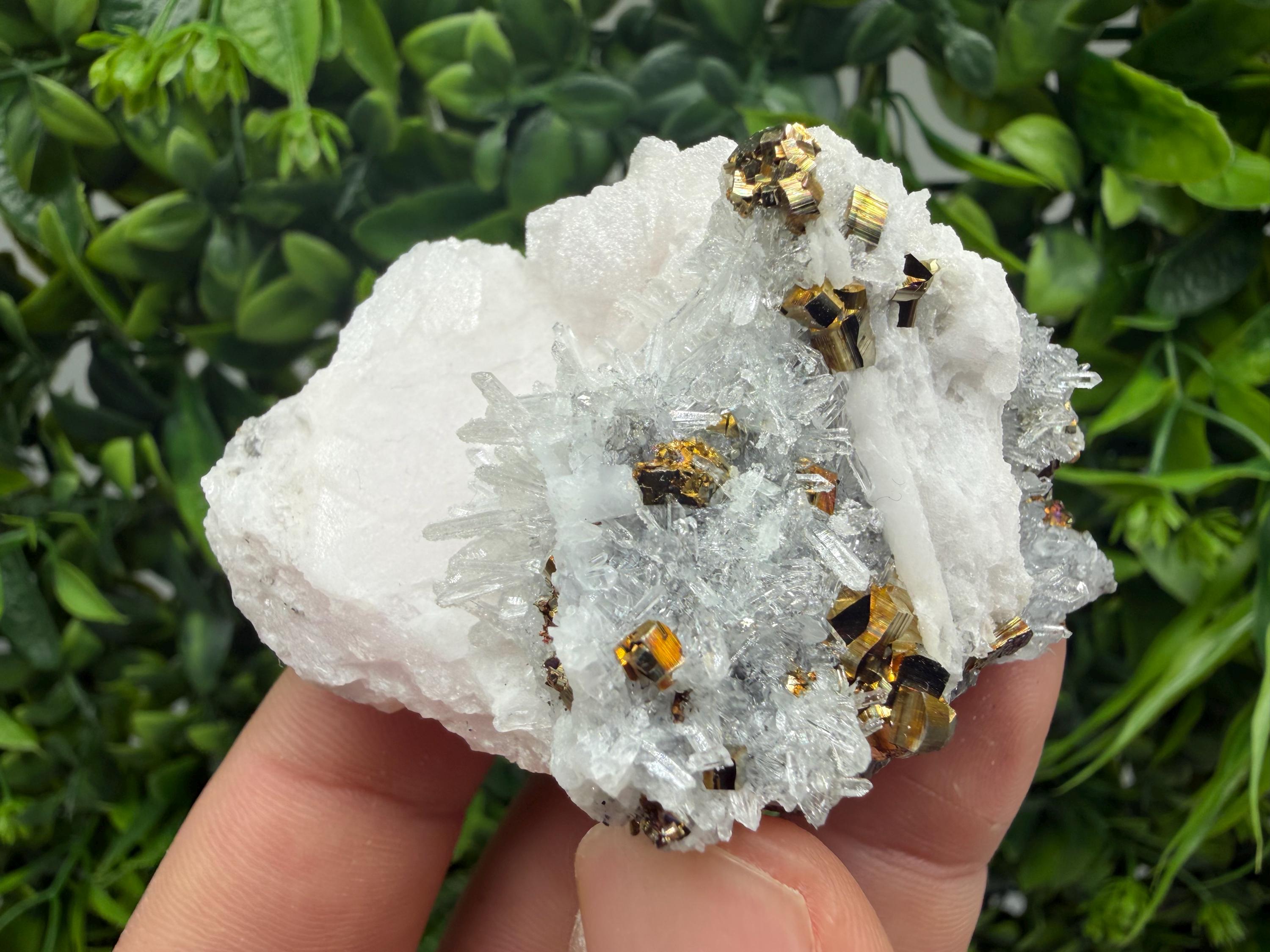 Mangano Calcite on Quartz with Pyrite, Madan Bulgaria Mineral Specimen