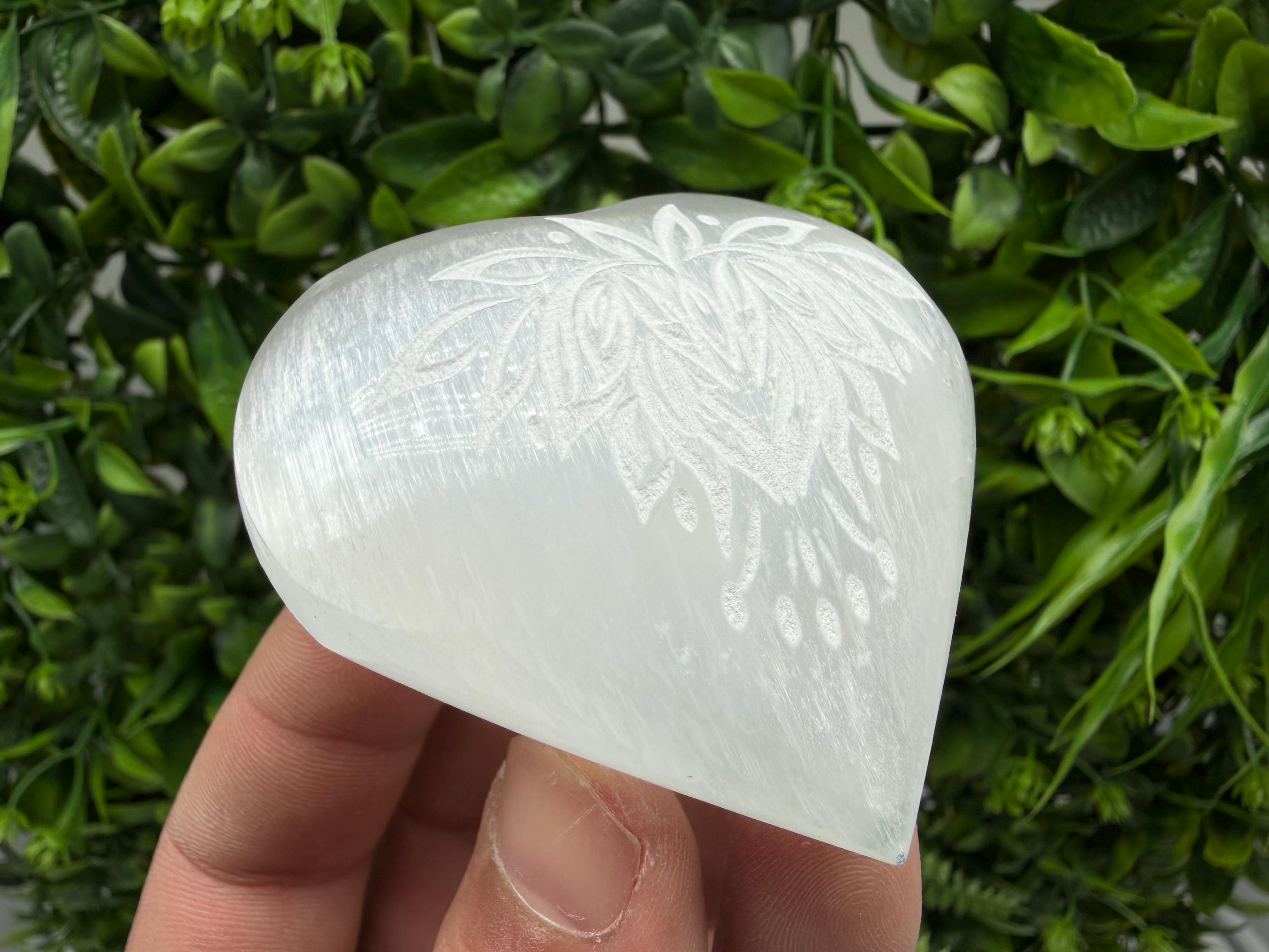 Selenite Heart Charging Plate with Lotus Flower Engraving – Crystal Altar Decor