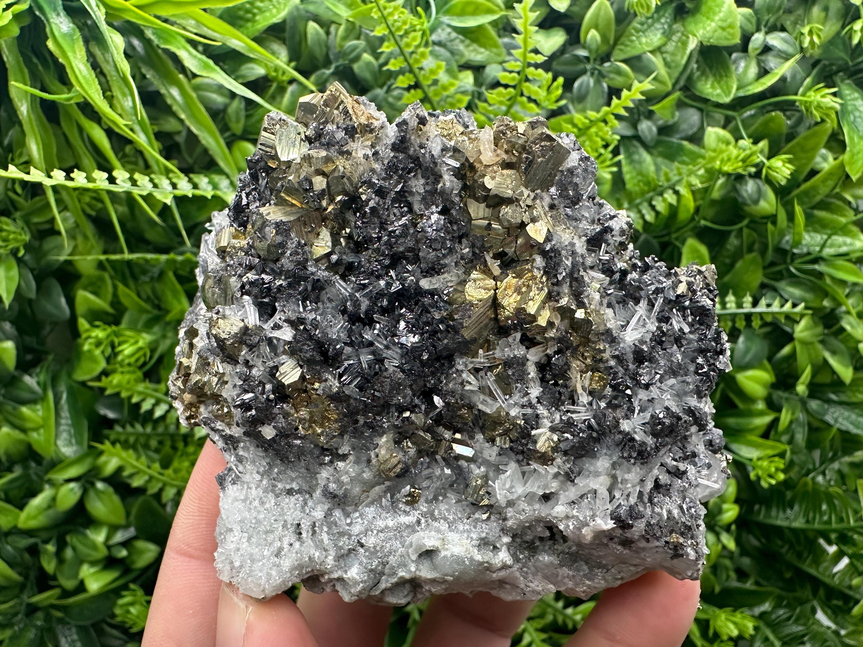 Rainbow Pyrite Cluster on Sphalerite Quartz, Borieva Mine Bulgaria