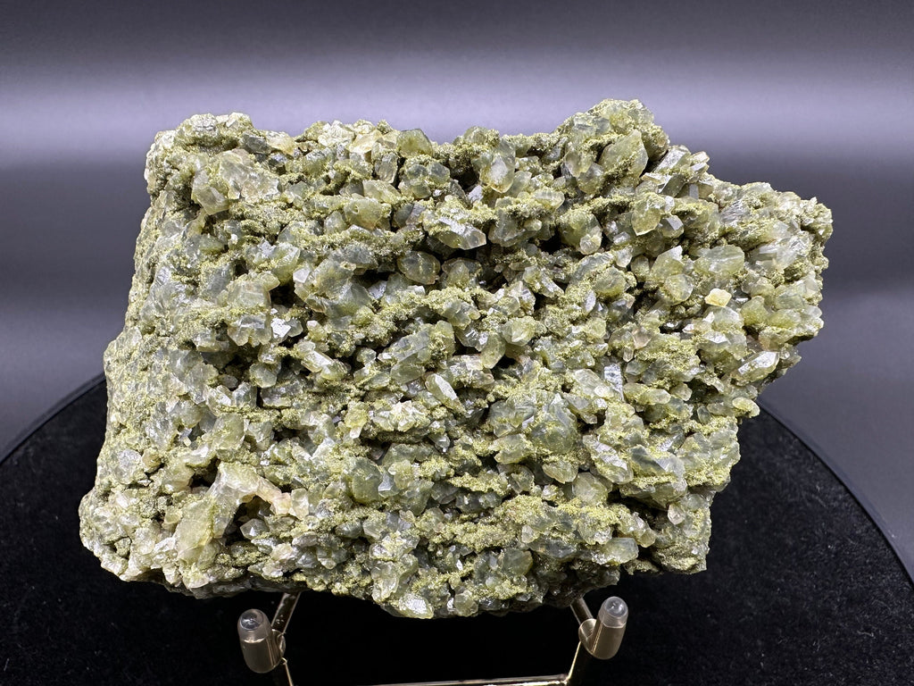 Rare Green Epidote with Quartz Crystals: Sparkly Rainbow Mineral Decor